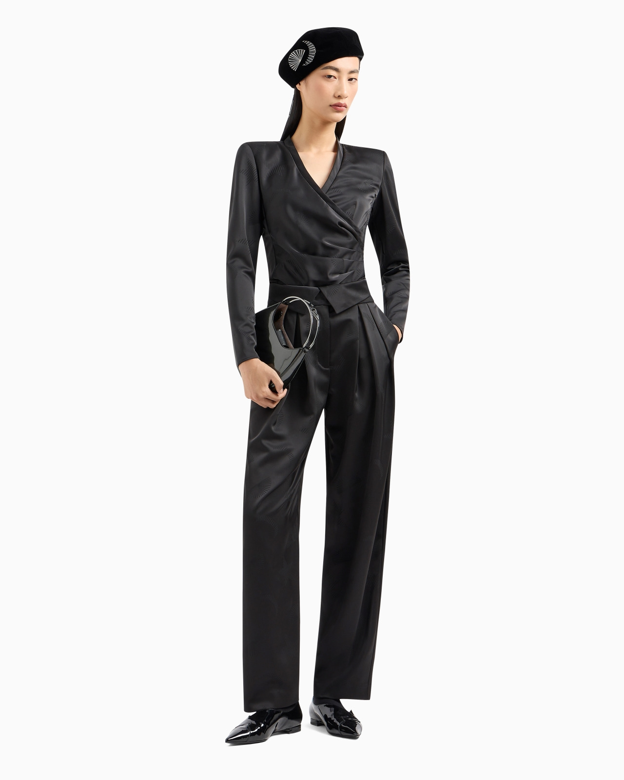 Moon Capsule collection blouse with a crossover V neck and jacquard draping - 4