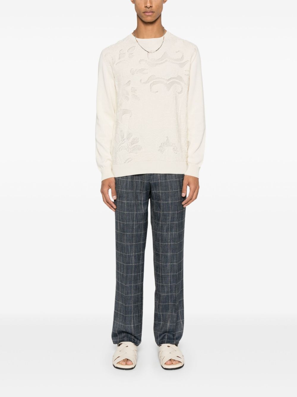 windowpane-pattern trousers - 2