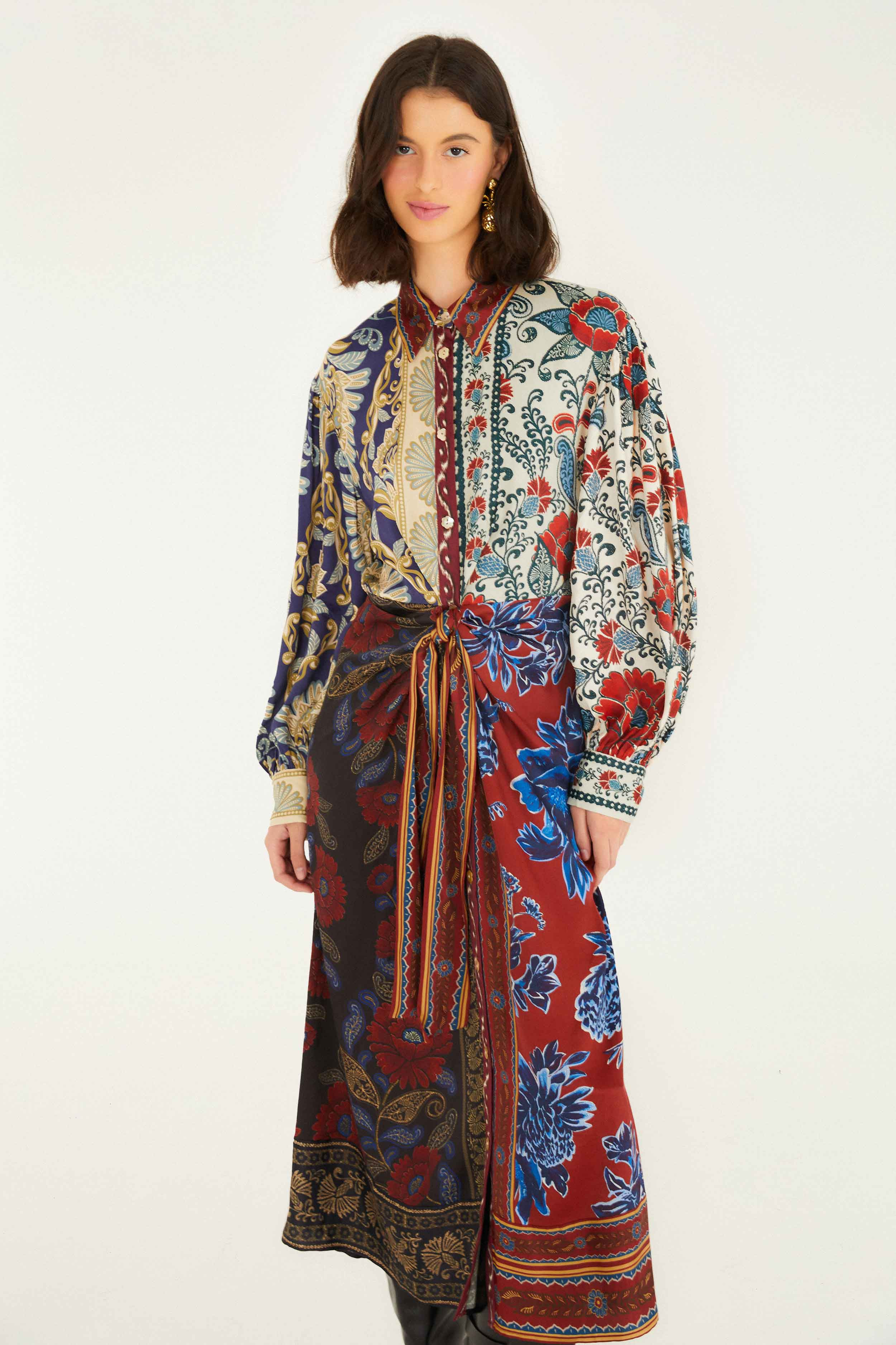 Mixed Navy Winter Lenzing® Ecovero® Viscose Midi Dress - 2