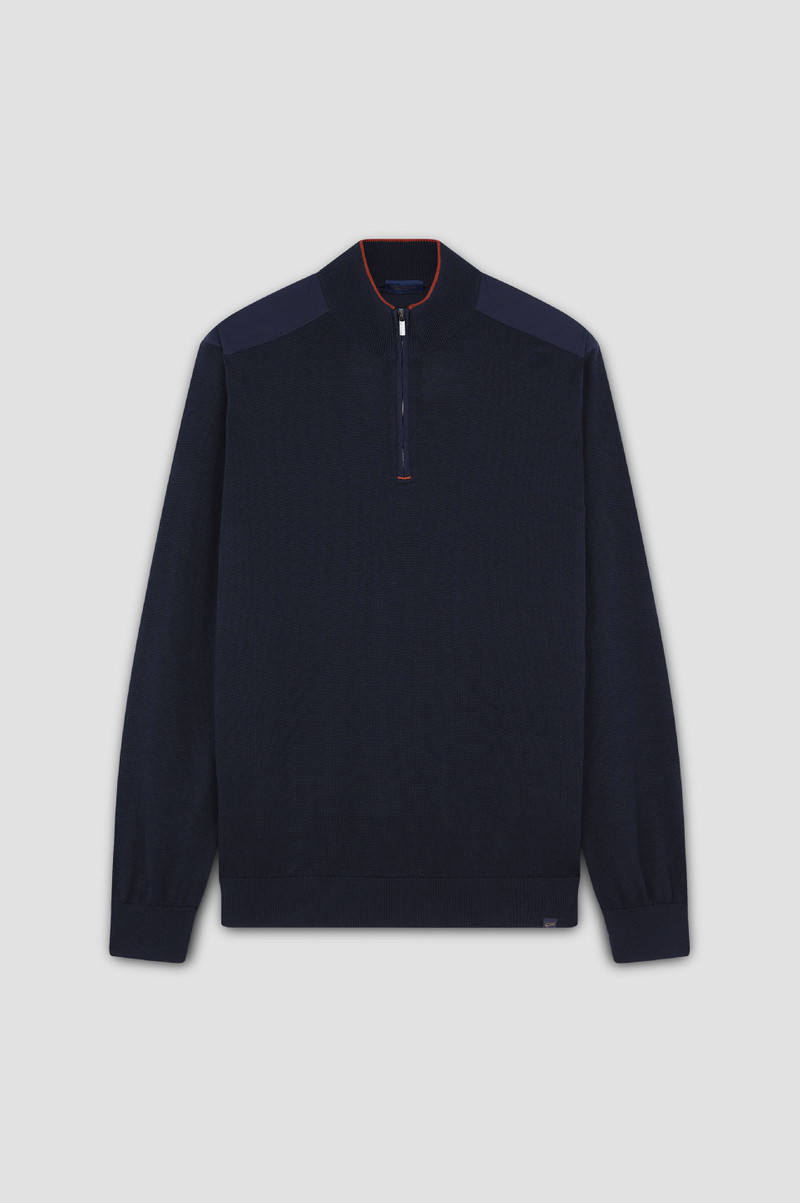 WOOL AND SILK SWEATER WITH JERSELY DETAILS - 1