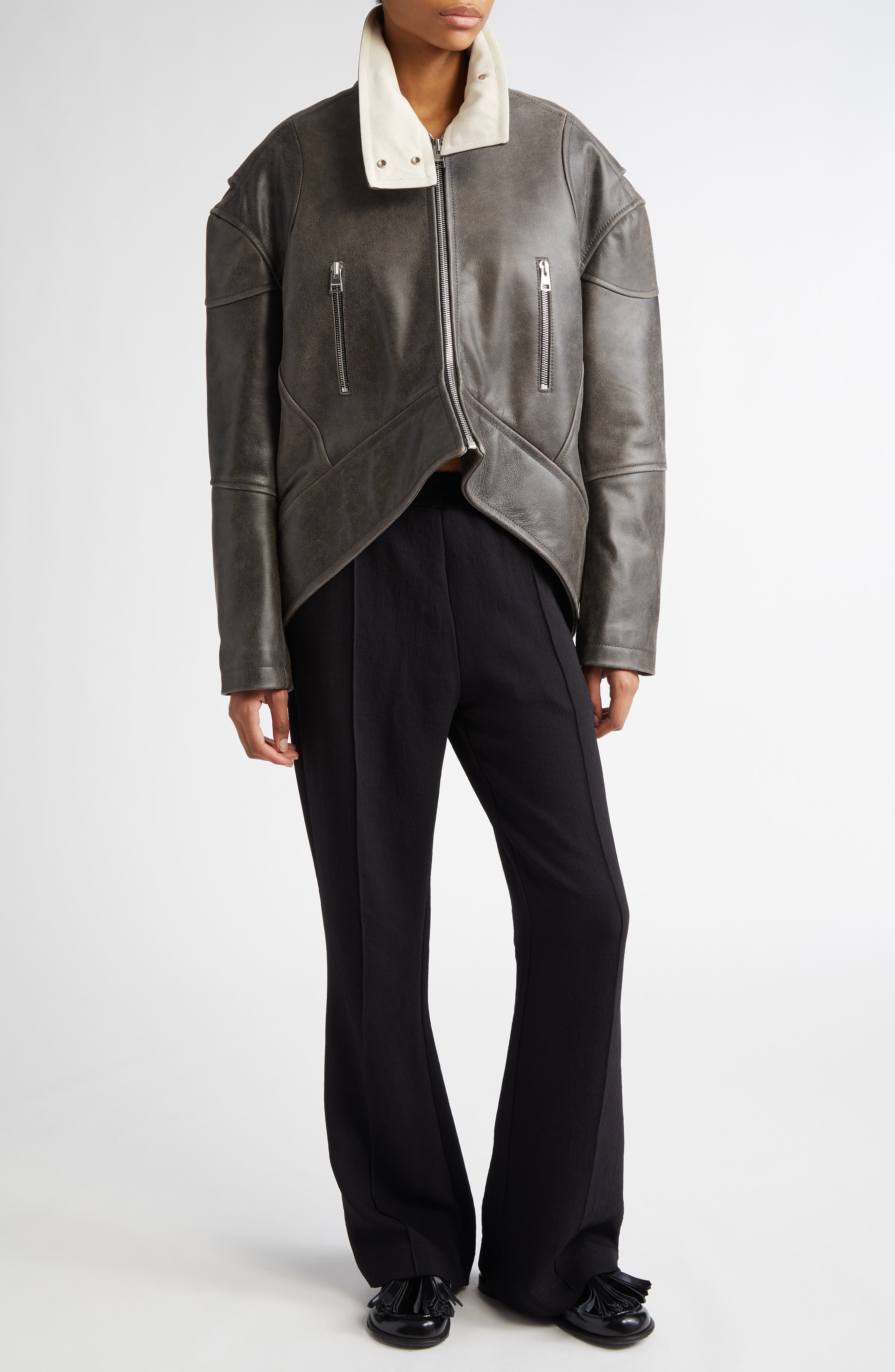 JW Anderson Asymmetric Hem Leather Jacket in Dark Brown at Nordstrom - 2