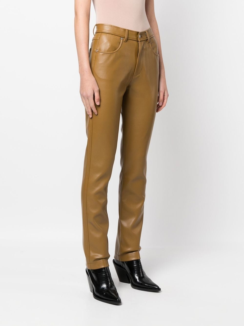 leather-effect straight-leg trousers - 3