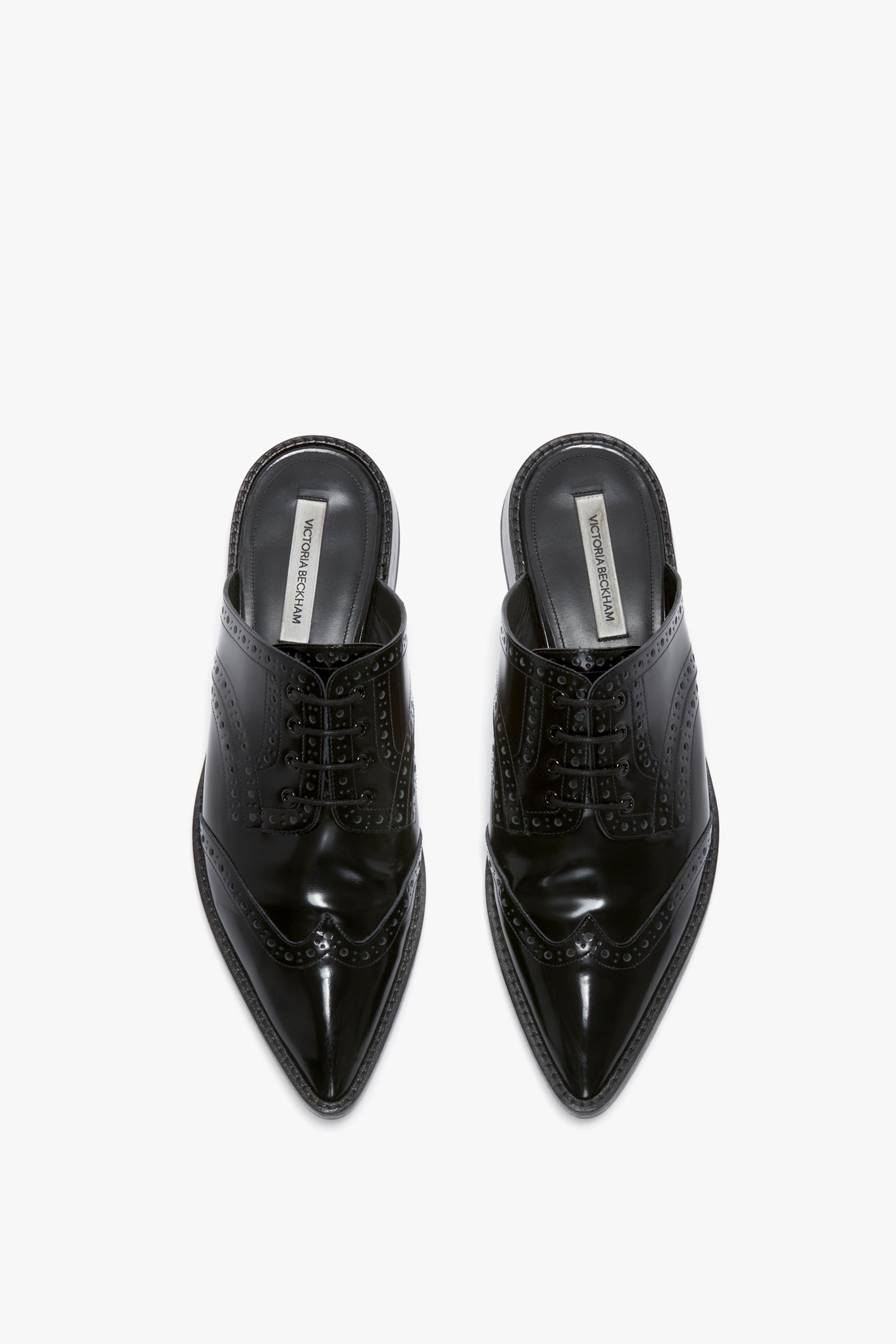 Flat Lace Up Mules In Black Leather - 4