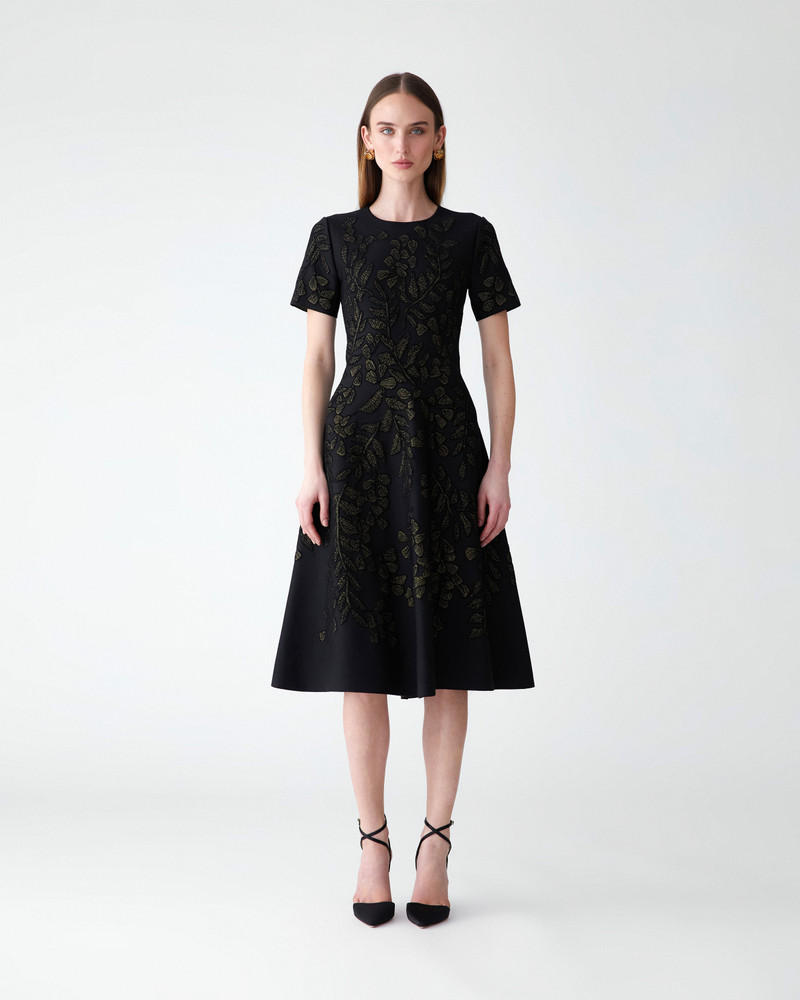 CAROLINA HERRERA Gold-Leaf Jacquard Midi Dress outlook