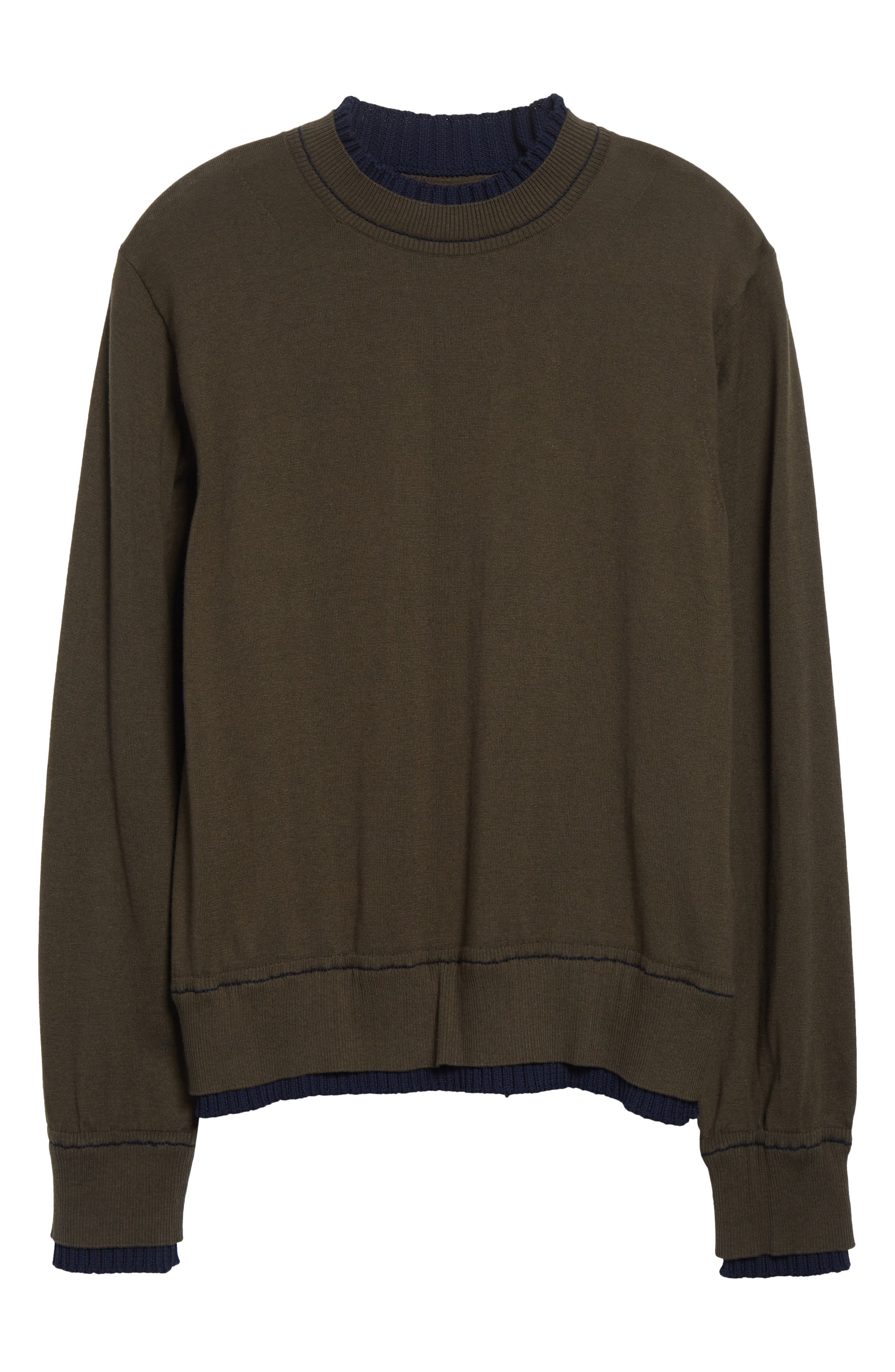Sacai Layered Cotton & Cashmere Crewneck Sweater in Khaki/Navy at Nordstrom - 5