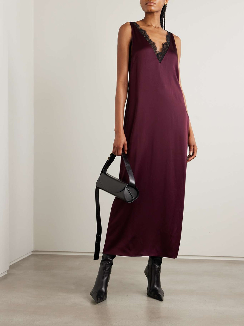 Stella McCartney Lace-trimmed satin midi dress Burgundy outlook