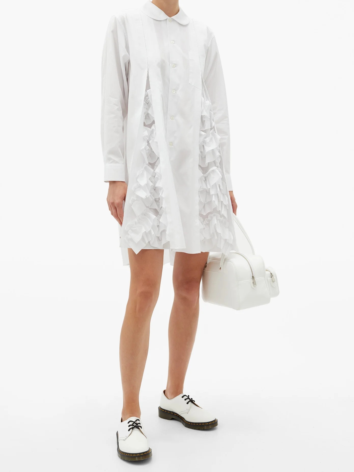 Ruffled-pleats cotton-poplin shirt dress - 2