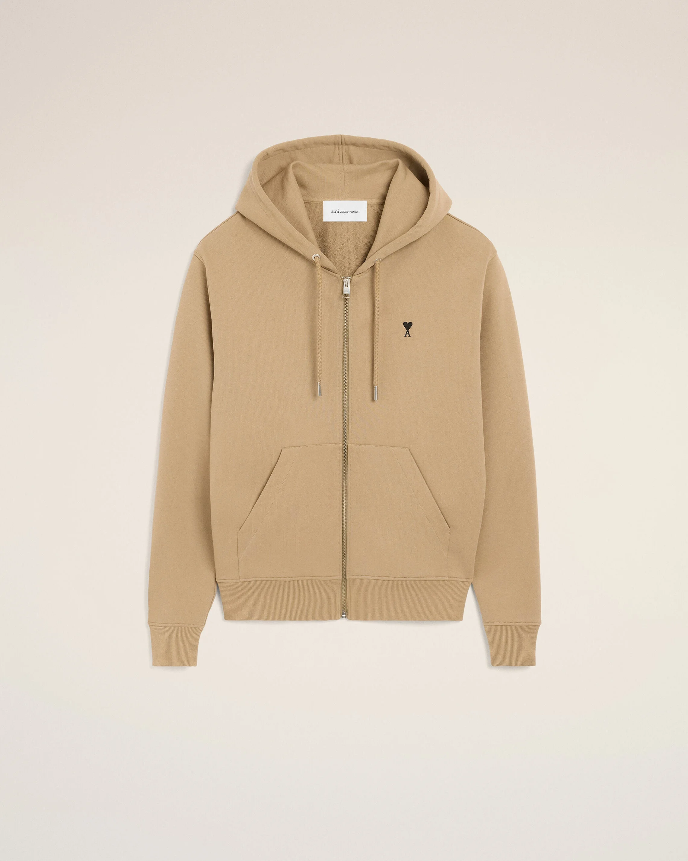 BEIGE ZIPPED COTTON HOODIE WITH AMI DE COEUR - 1