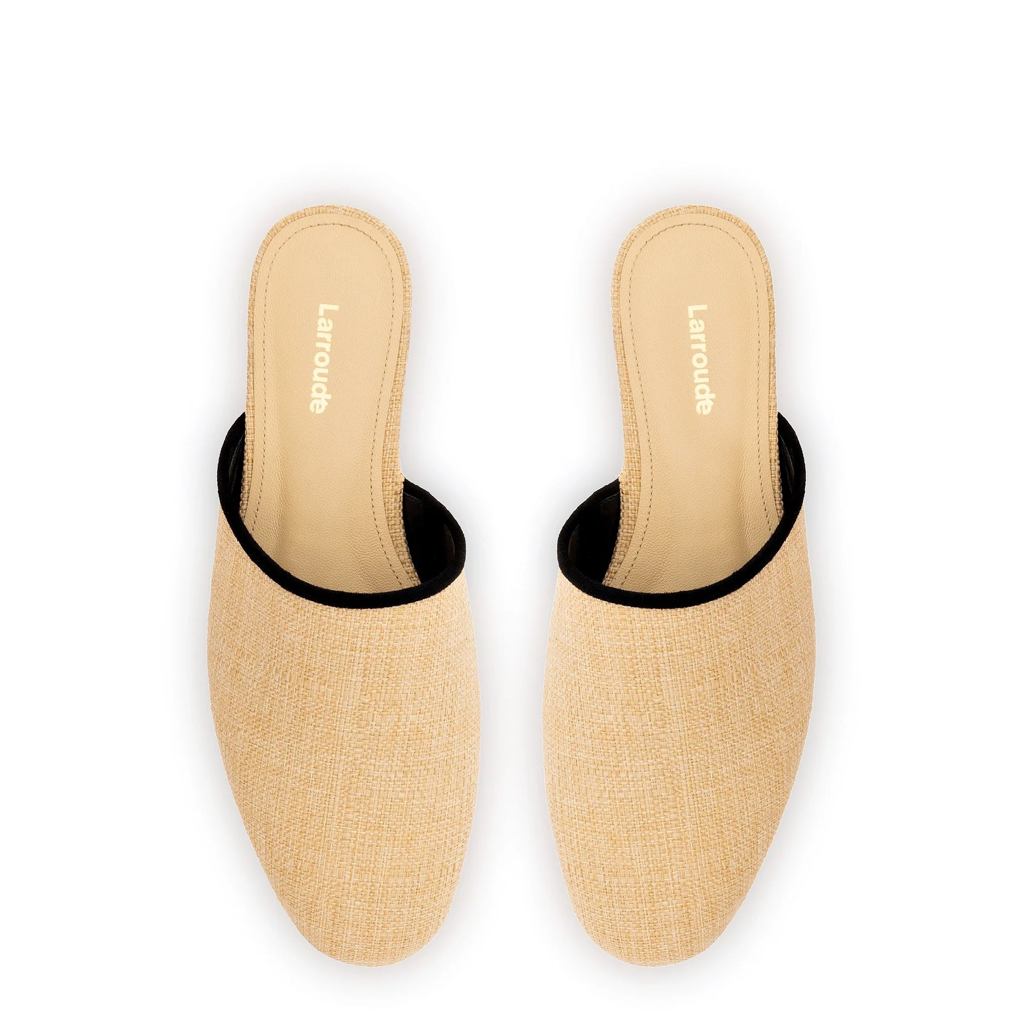 Larroude - Larroude Venice Flat Mule In Beige Raffia Black Trim - 3
