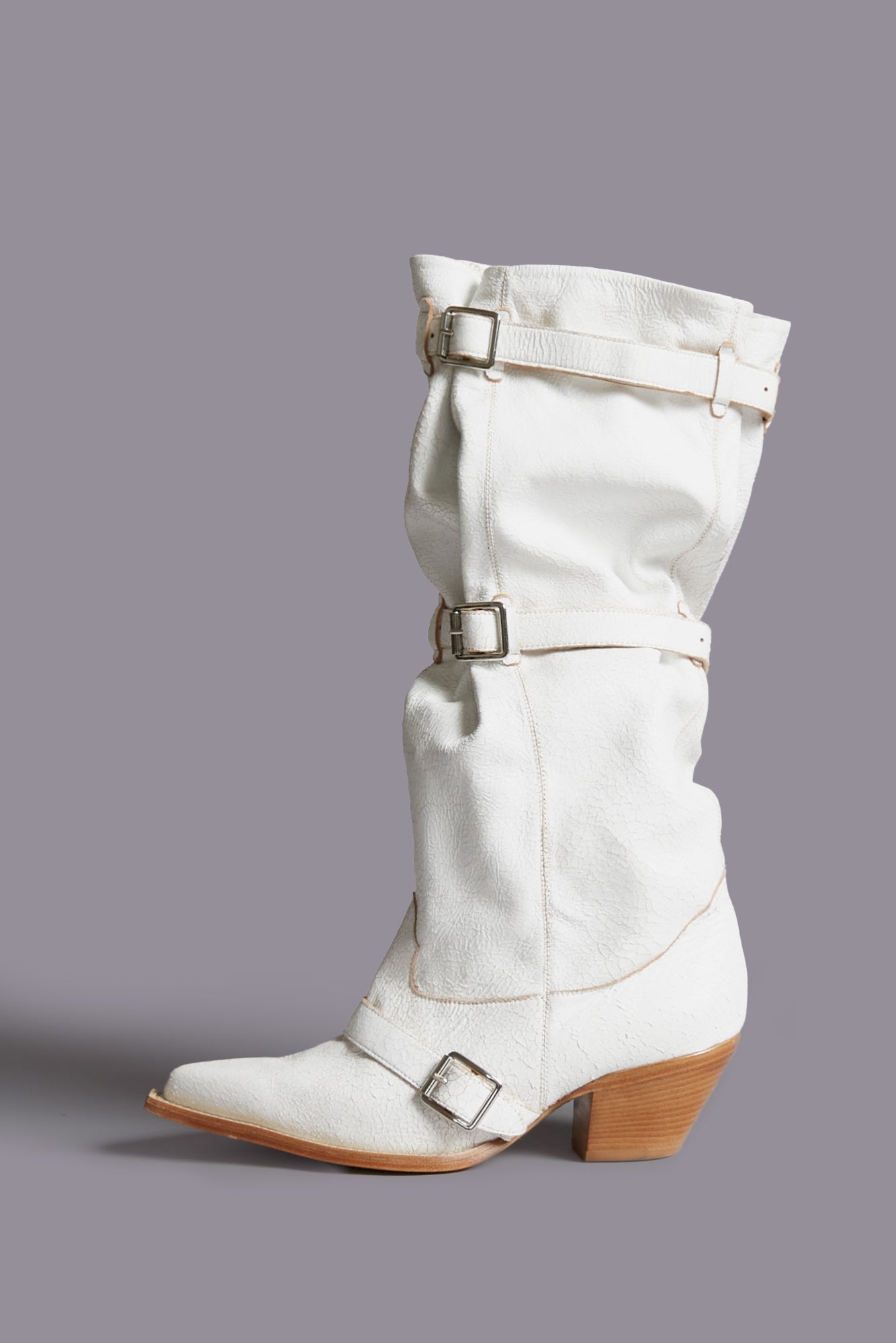 BUCKLED-UP SLOUCH COWBOY BOOT - CRACKLE WHITE - R13 - 4