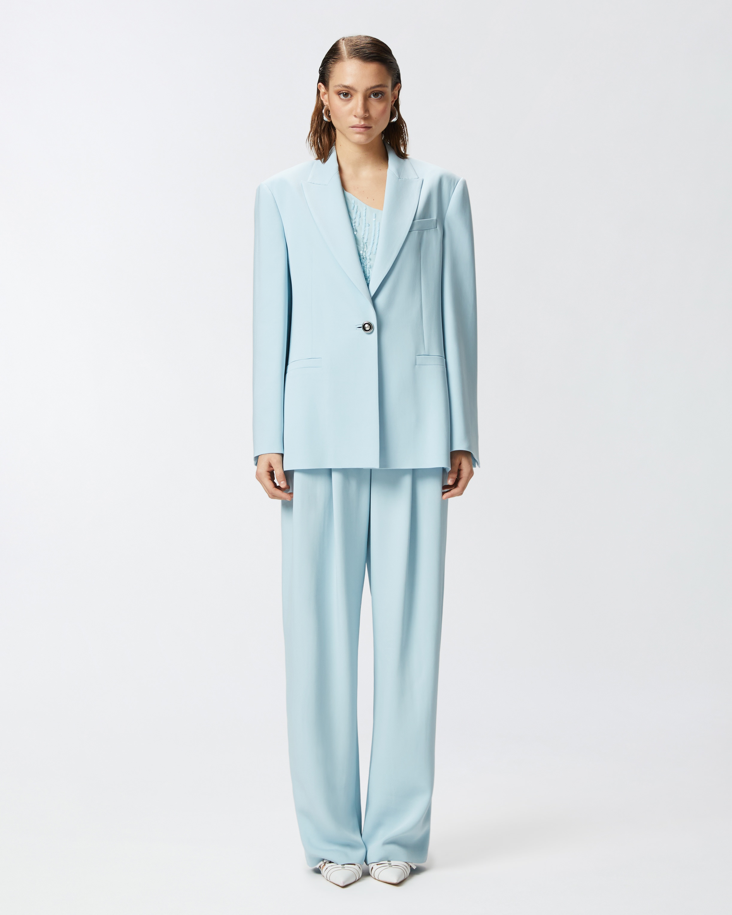 SINGLE-BREASTED CADY BLAZER WITH JEWEL BUTTON - 3