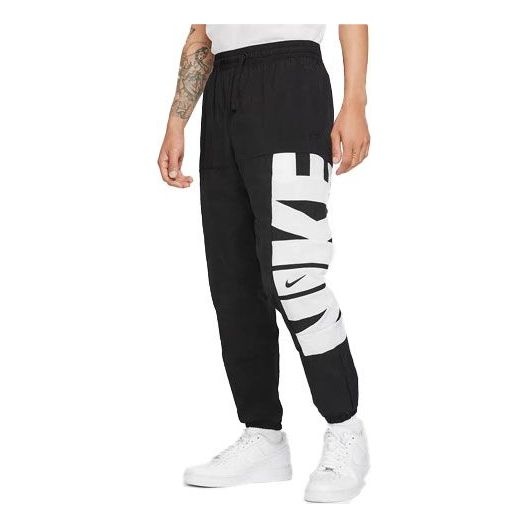 Men's Nike Logo Printing Training Woven Breathable Bundle Feet Sports Pants/Trousers/Joggers Black C - 1