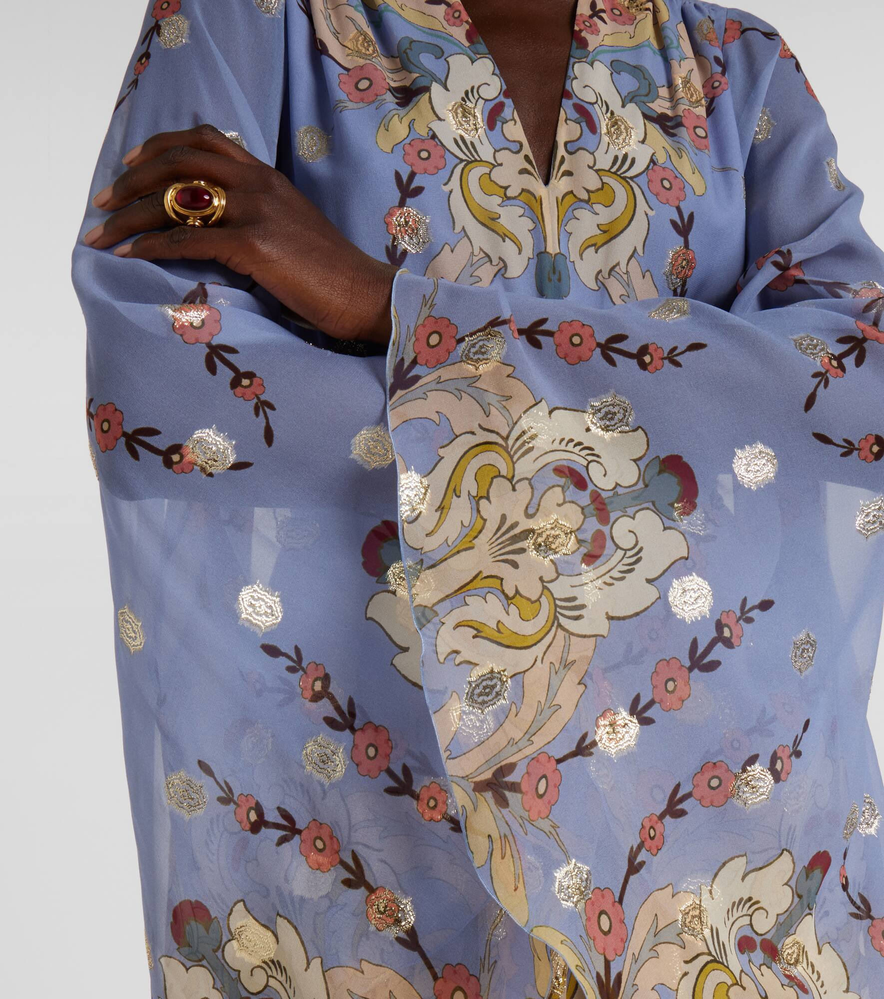 Floral silk georgette gown - 5