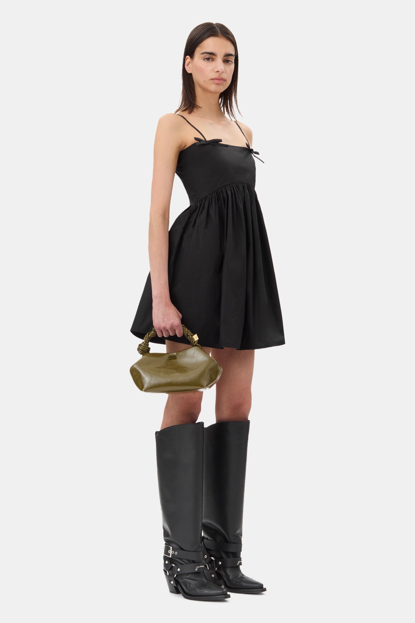 OLIVE GREEN PATENT SMALL GANNI BOU BAG - 4