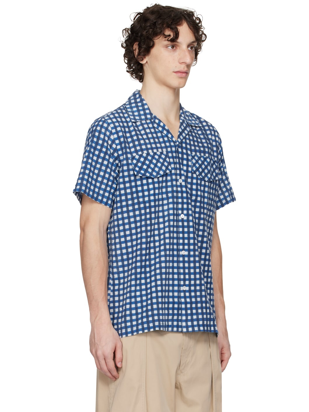Blue Gingham Check Block Print Shirt - 2