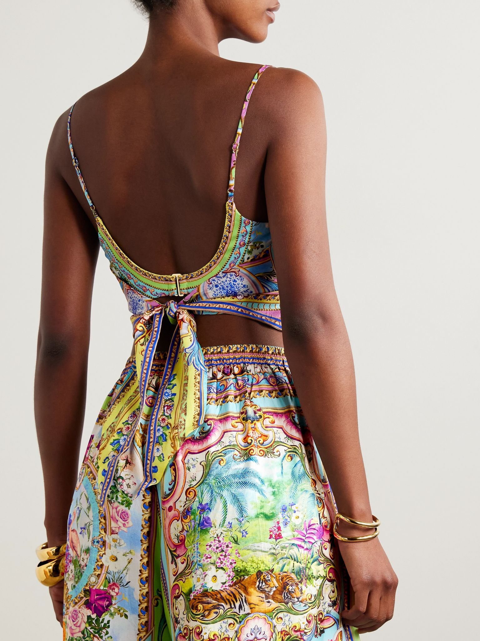 Crystal-embellished printed silk-twill camisole Multi - 3
