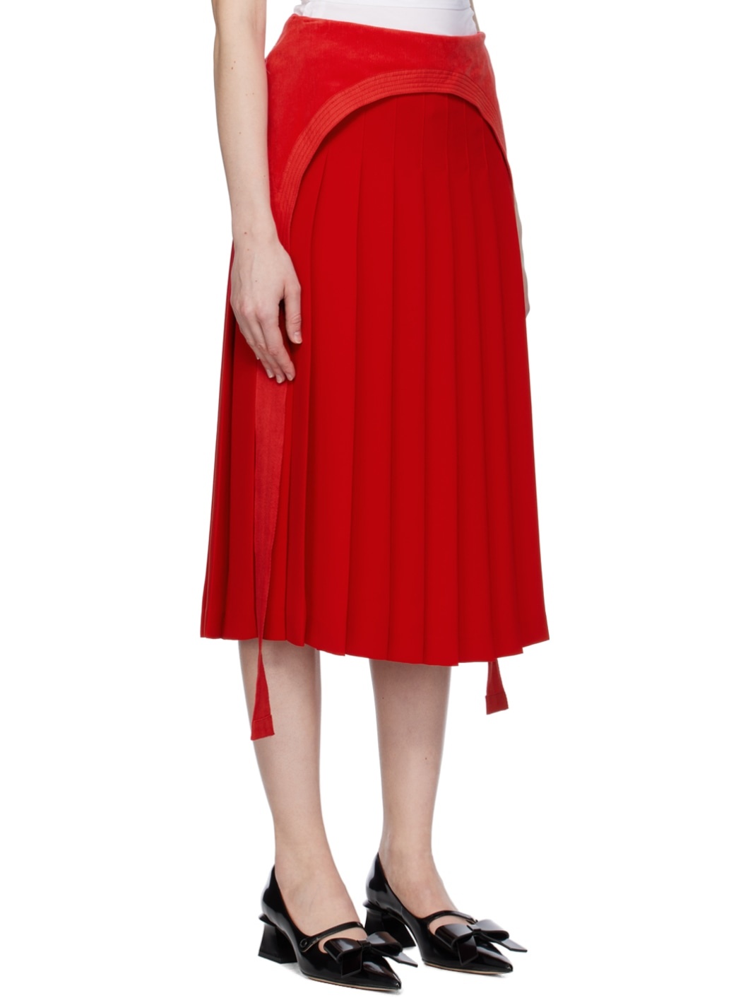 Red Pleated Midi Skirt - 2