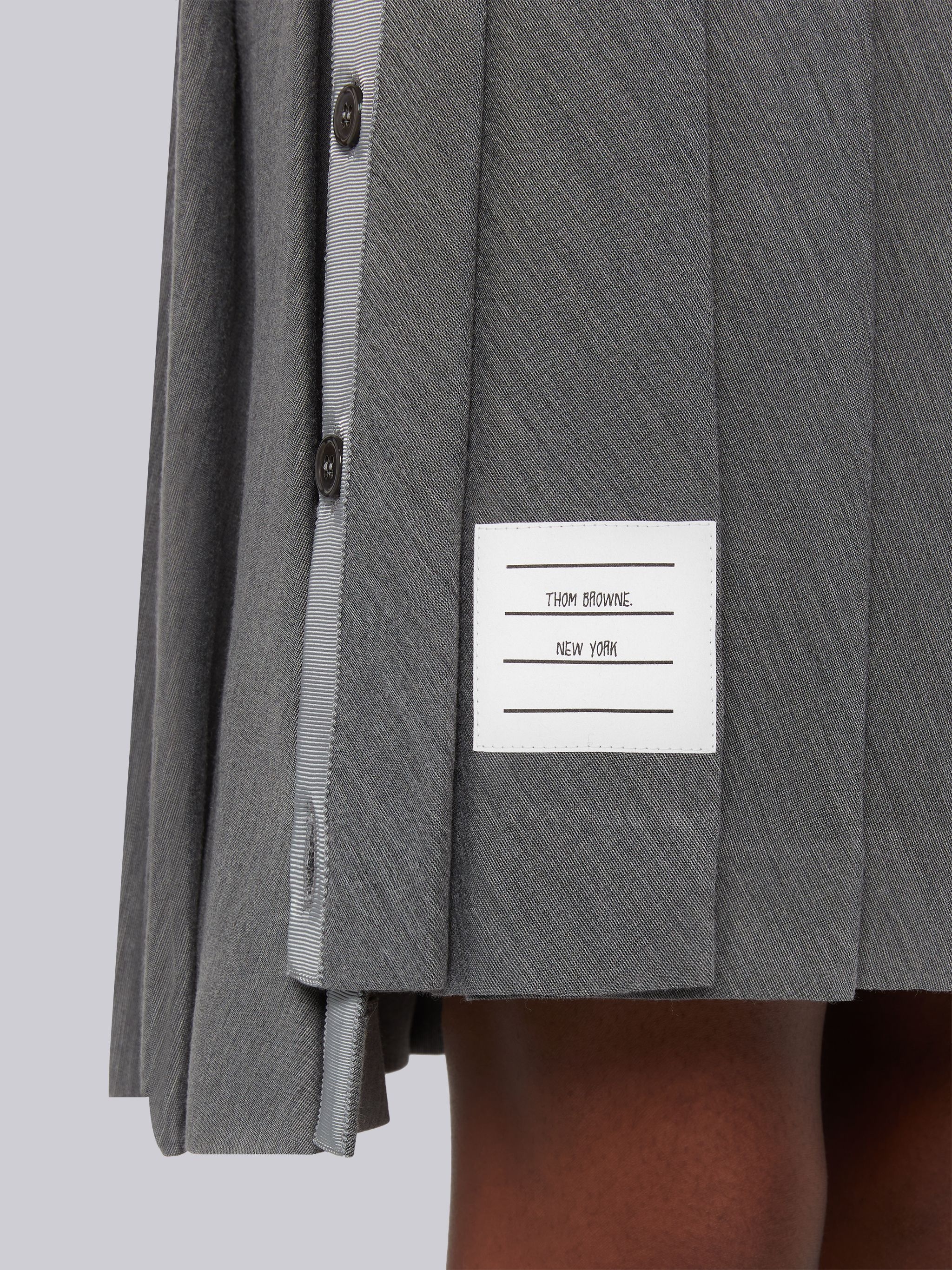 Medium Grey Wool Tech Milano Buttoned Side Vent Dropped Back Pleated Miniskirt - 5