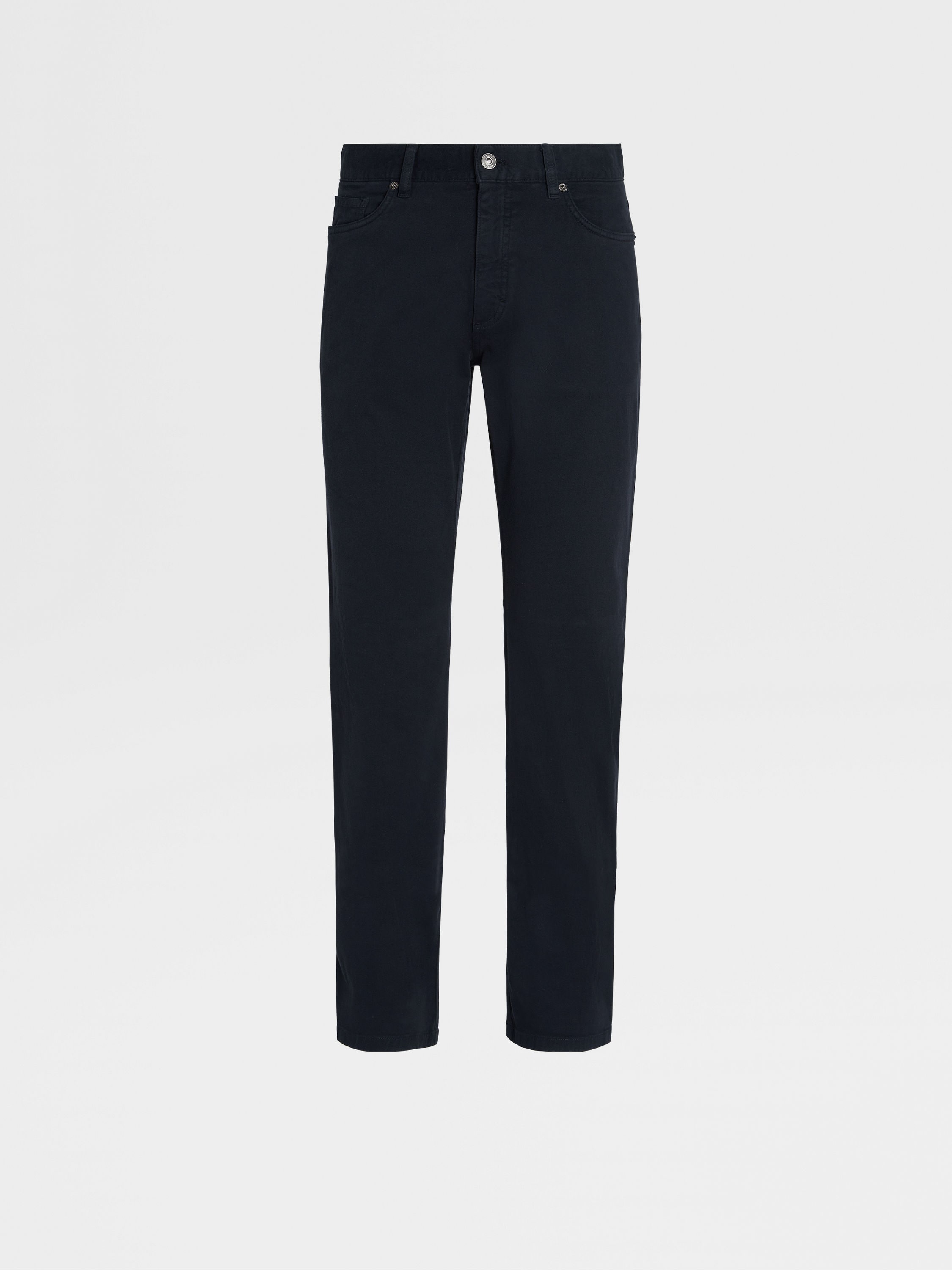 NAVY BLUE STRETCH COTTON ROCCIA JEANS - 1