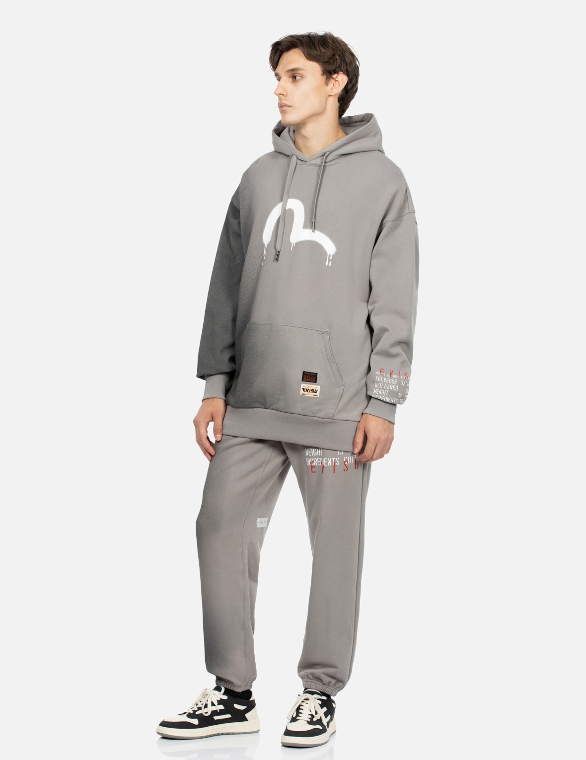 GRAFFITI SEAGULL AND SLOGAN PRINT LOOSE FIT HOODIE - 3