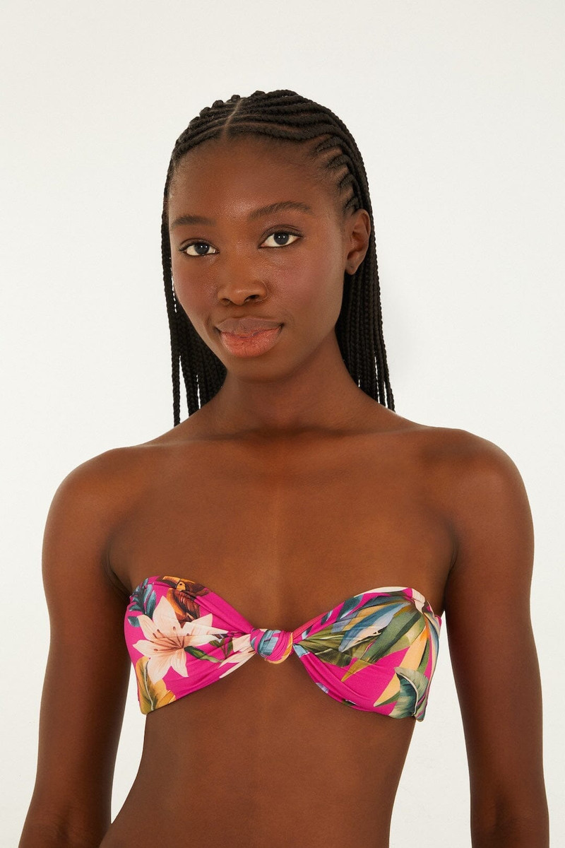 Pink Tropicalia Front Knot Bikini Top 1
