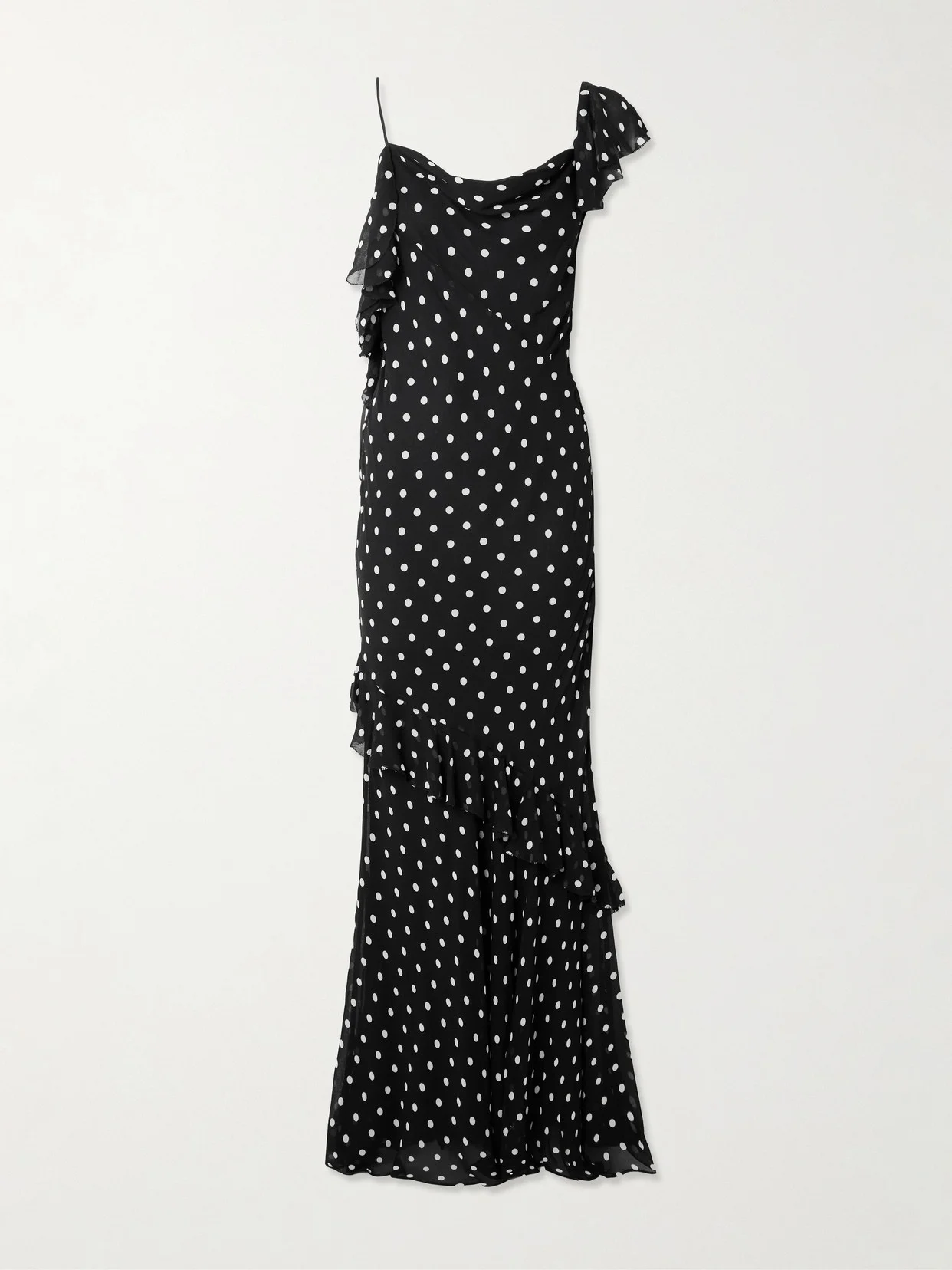 One-shoulder Asymmetric Ruffled Polka-dot Georgette Maxi Dress - 1