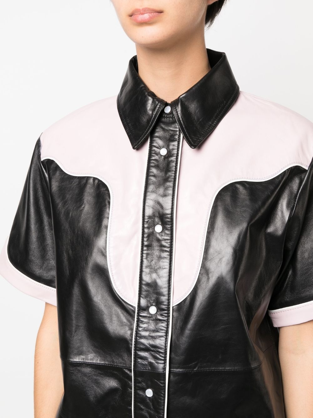 colour-block leather shirt - 5