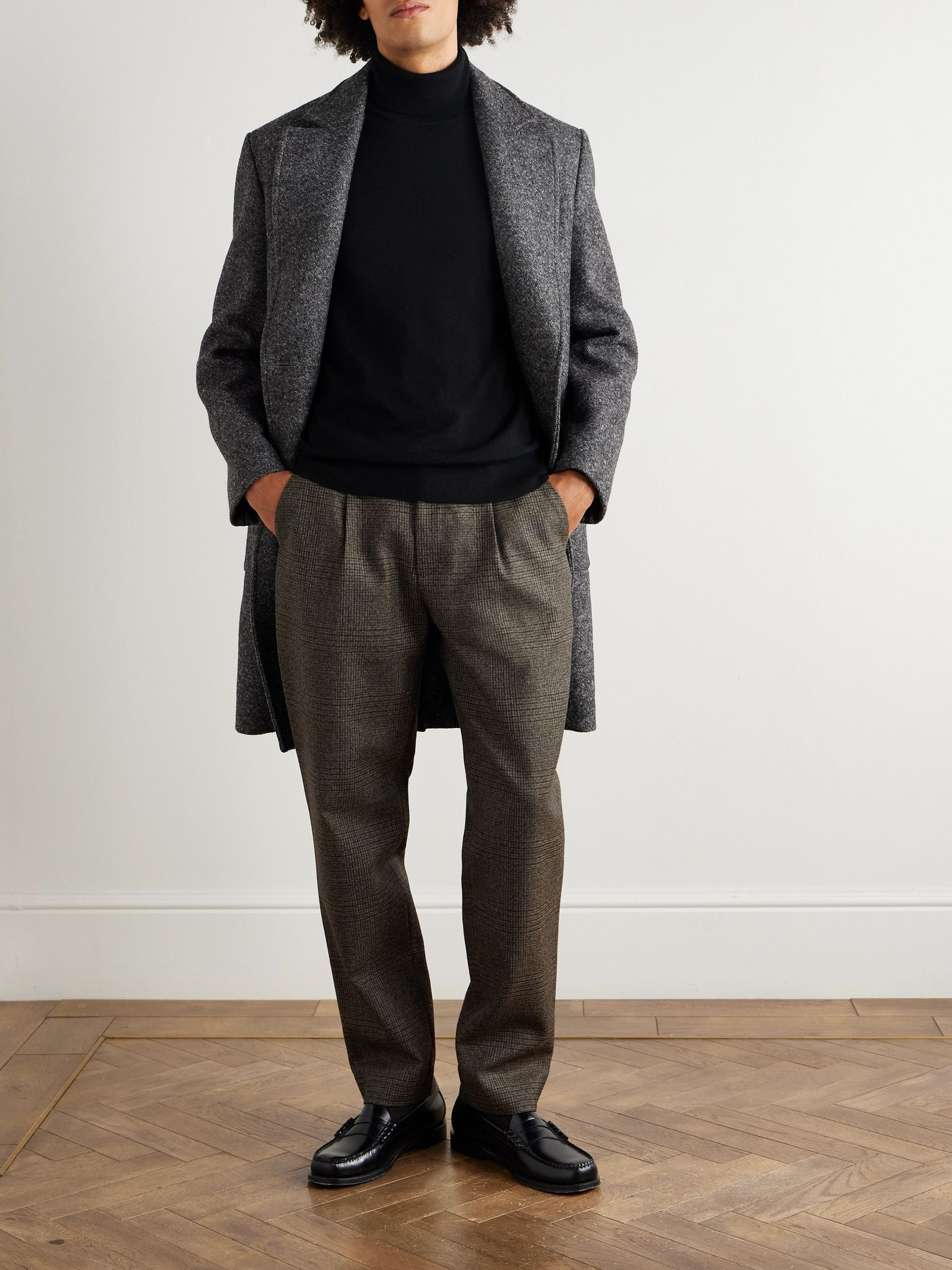 Straight-Leg Pleated Prince of Wales Checked Virgin Wool Trousers Gray - 2