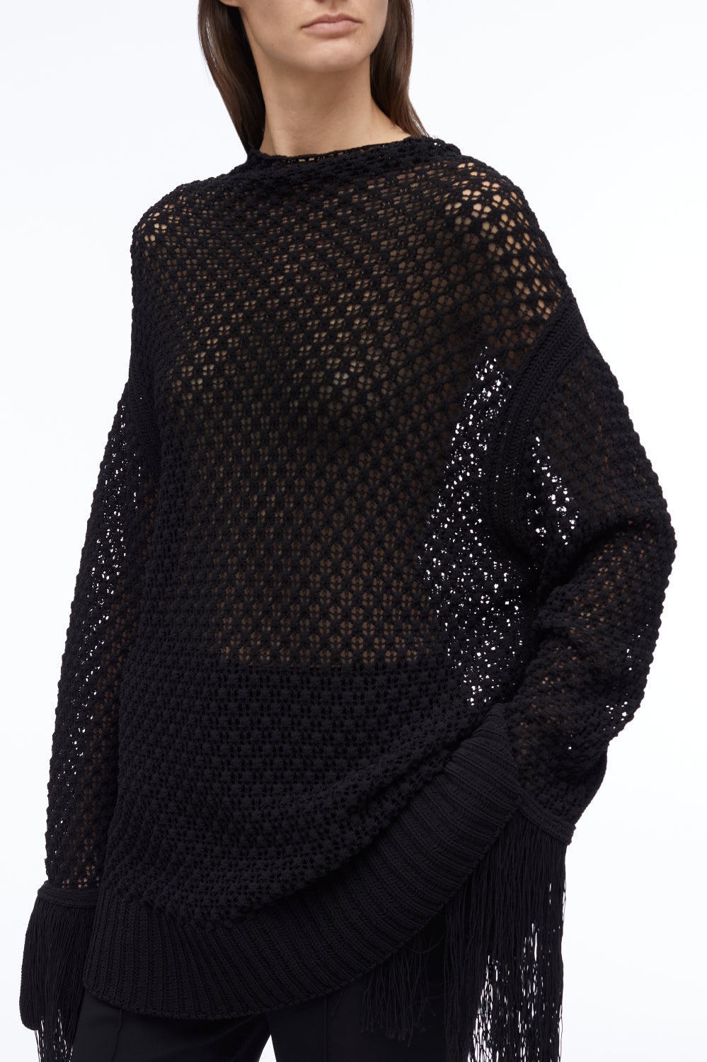 Textured Fringe Oversized Pullover - 2