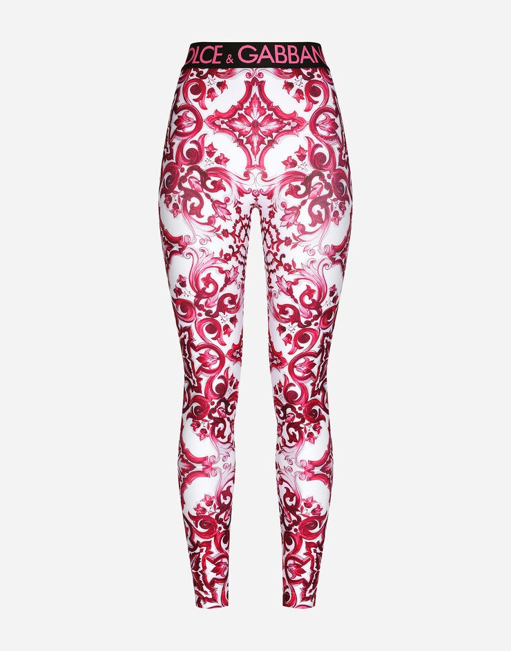 Dolce & Gabbana Carnation-print Charmeuse leggings in Red