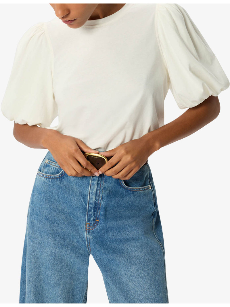 Puff-Sleeved Round-Neck Cotton-Jersey T-Shirt 3