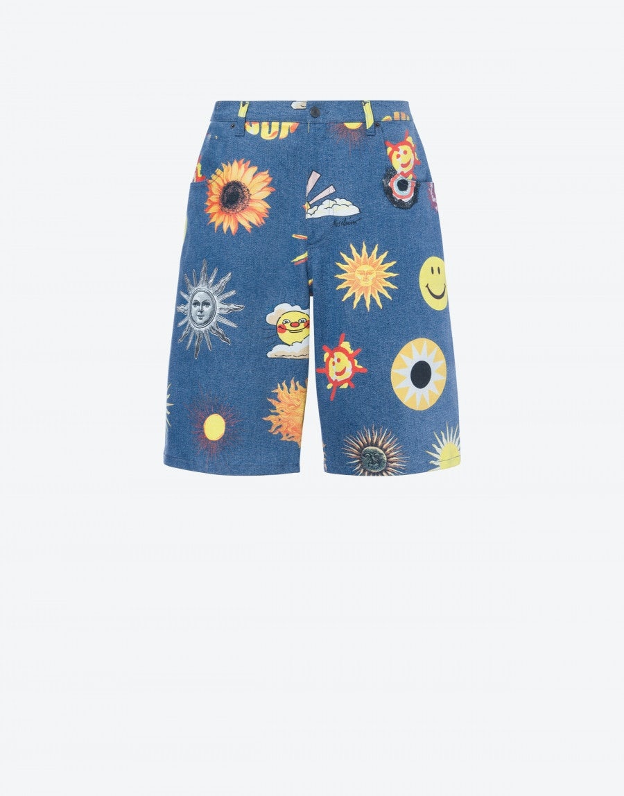 ALLOVER SUN SMILEY® PRINT DENIM BERMUDA SHORTS - 1