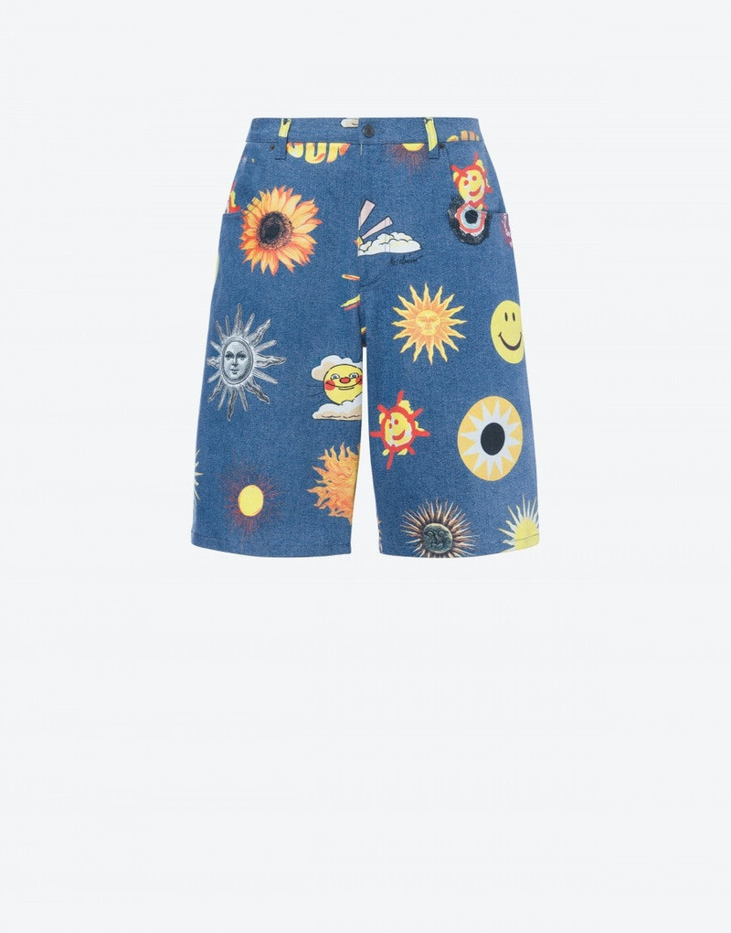 ALLOVER SUN SMILEY® PRINT DENIM BERMUDA SHORTS 1