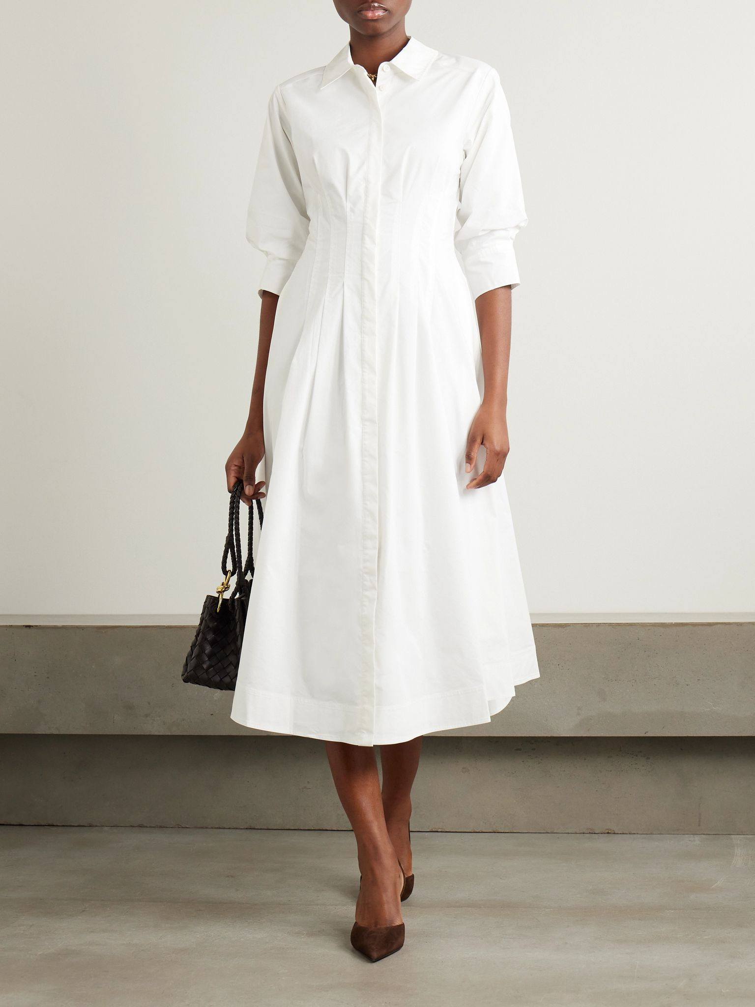 Jazz pleated cotton-blend poplin midi shirt dress White - 2