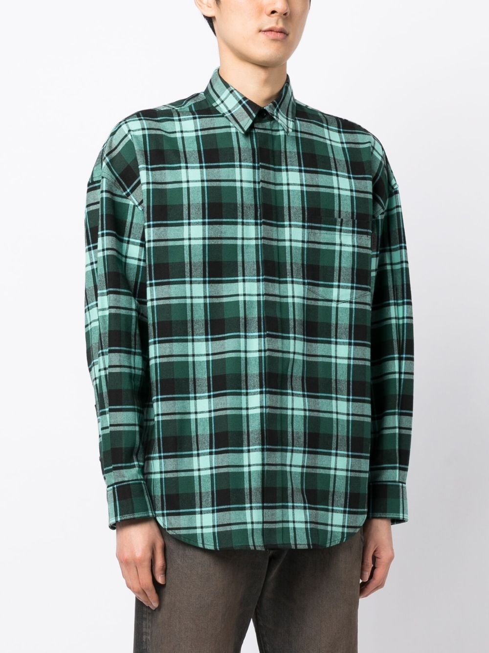 check-pattern cotton shirt - 3