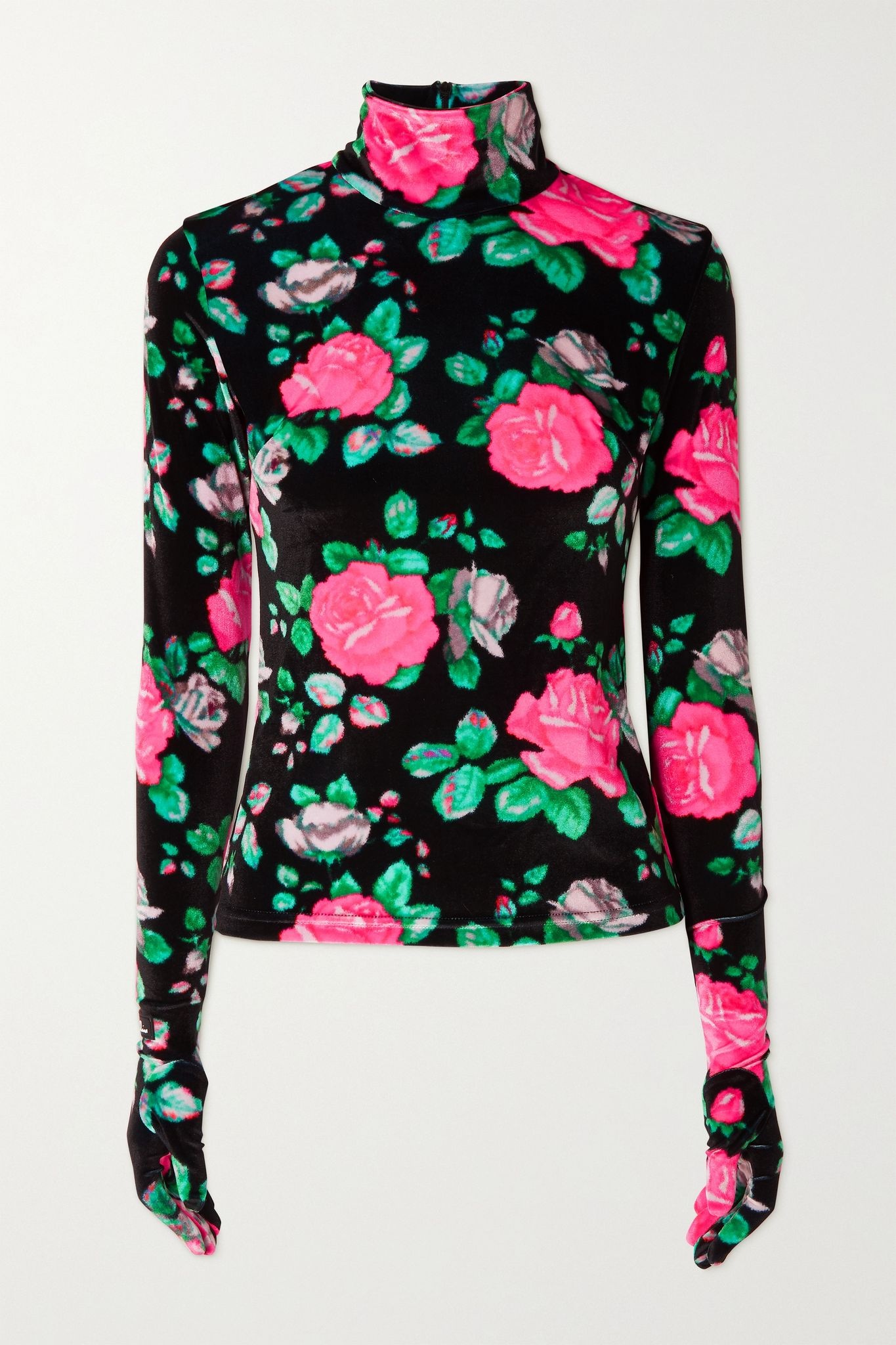 Floral-print velvet turtleneck top  - 1