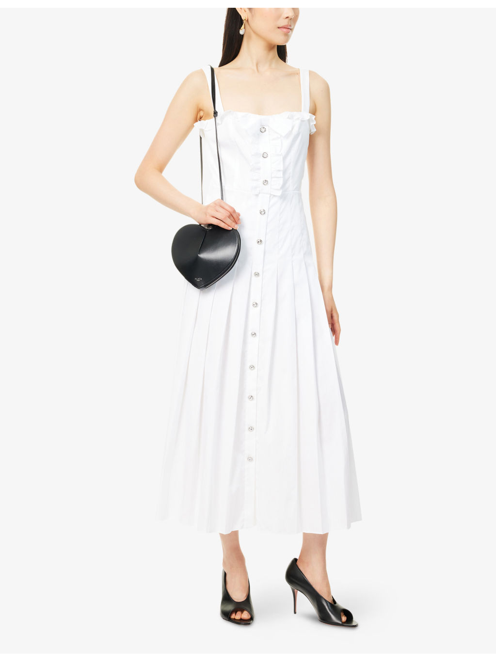 Pleated Shoulder-Straps Cotton-Poplin Midi Dress - 2