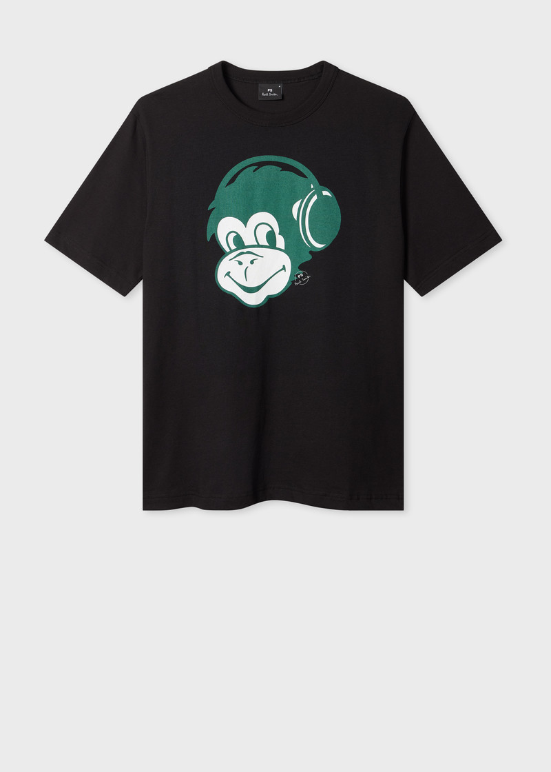 Black 'Monkey Headphones' Print T-Shirt 1