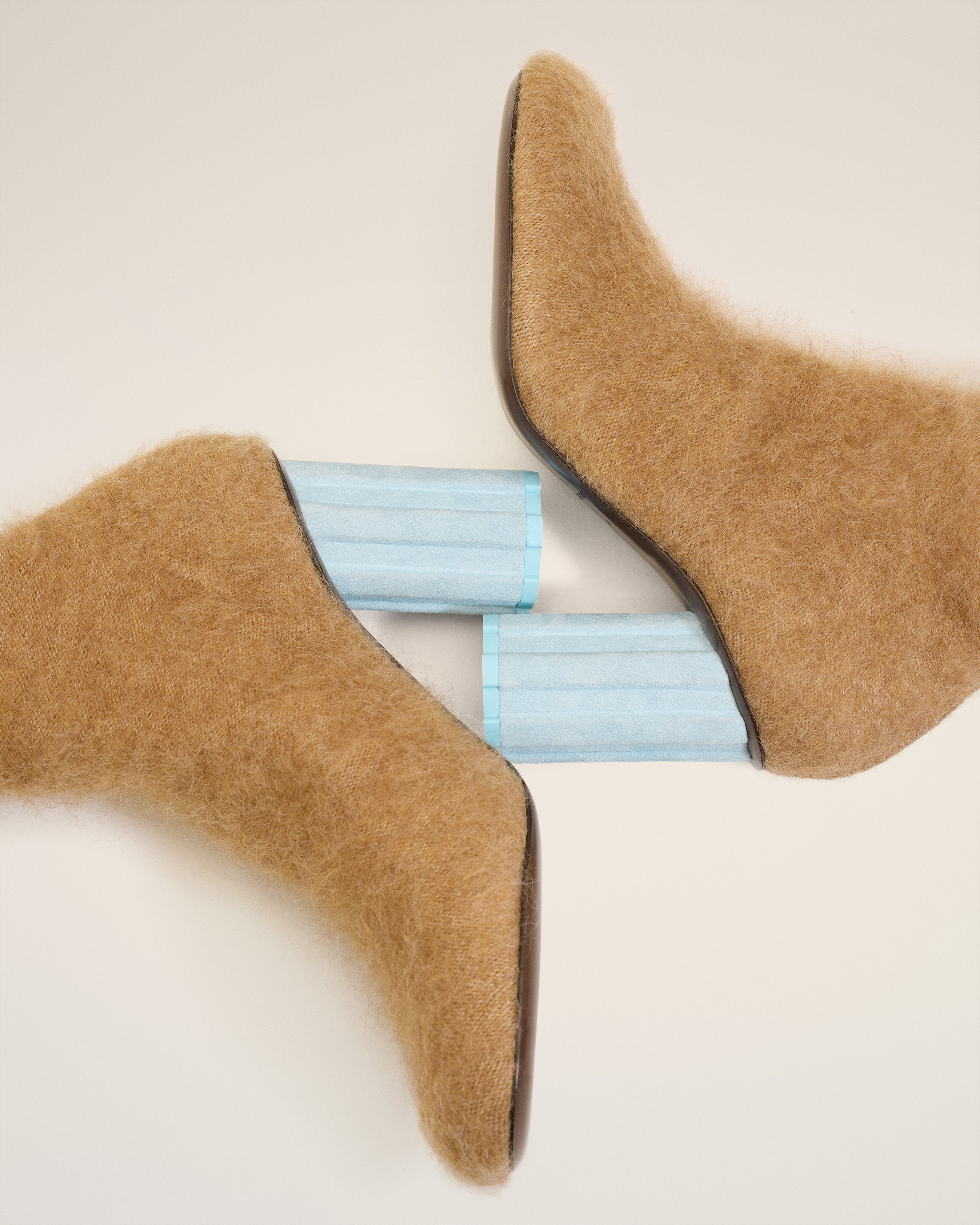 BROWN MOHAIR KNIT PIANO ANKLE BOOTS - 5