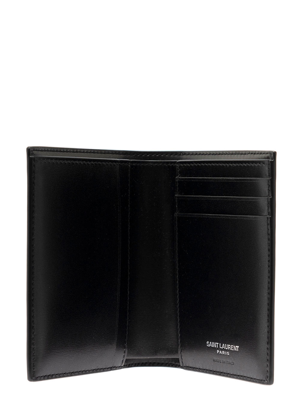 Saint Laurent Men Black Leather Wallet With Ysl Metal Logo Man - 3