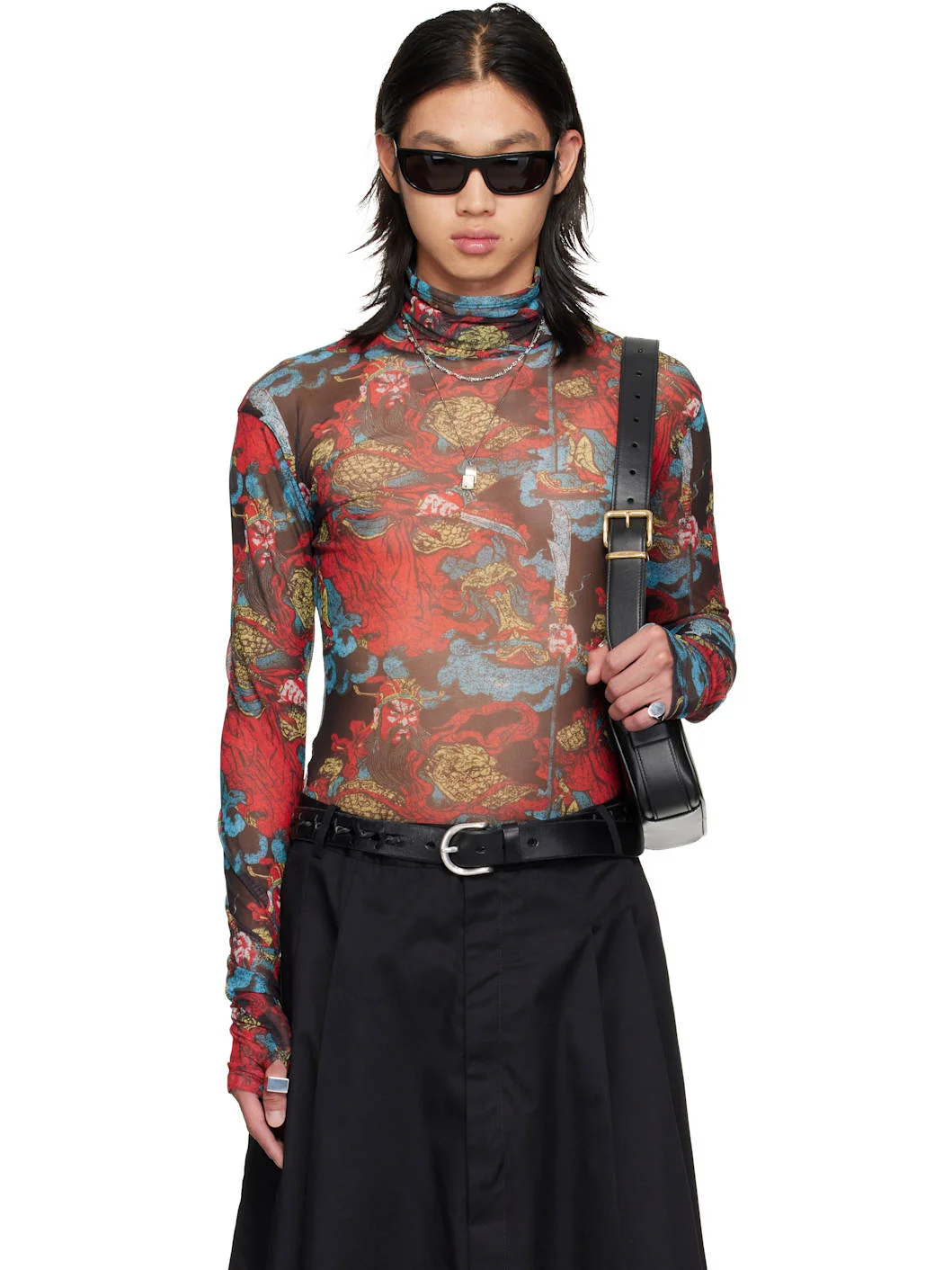 Red Masked Mesh Turtleneck - 1