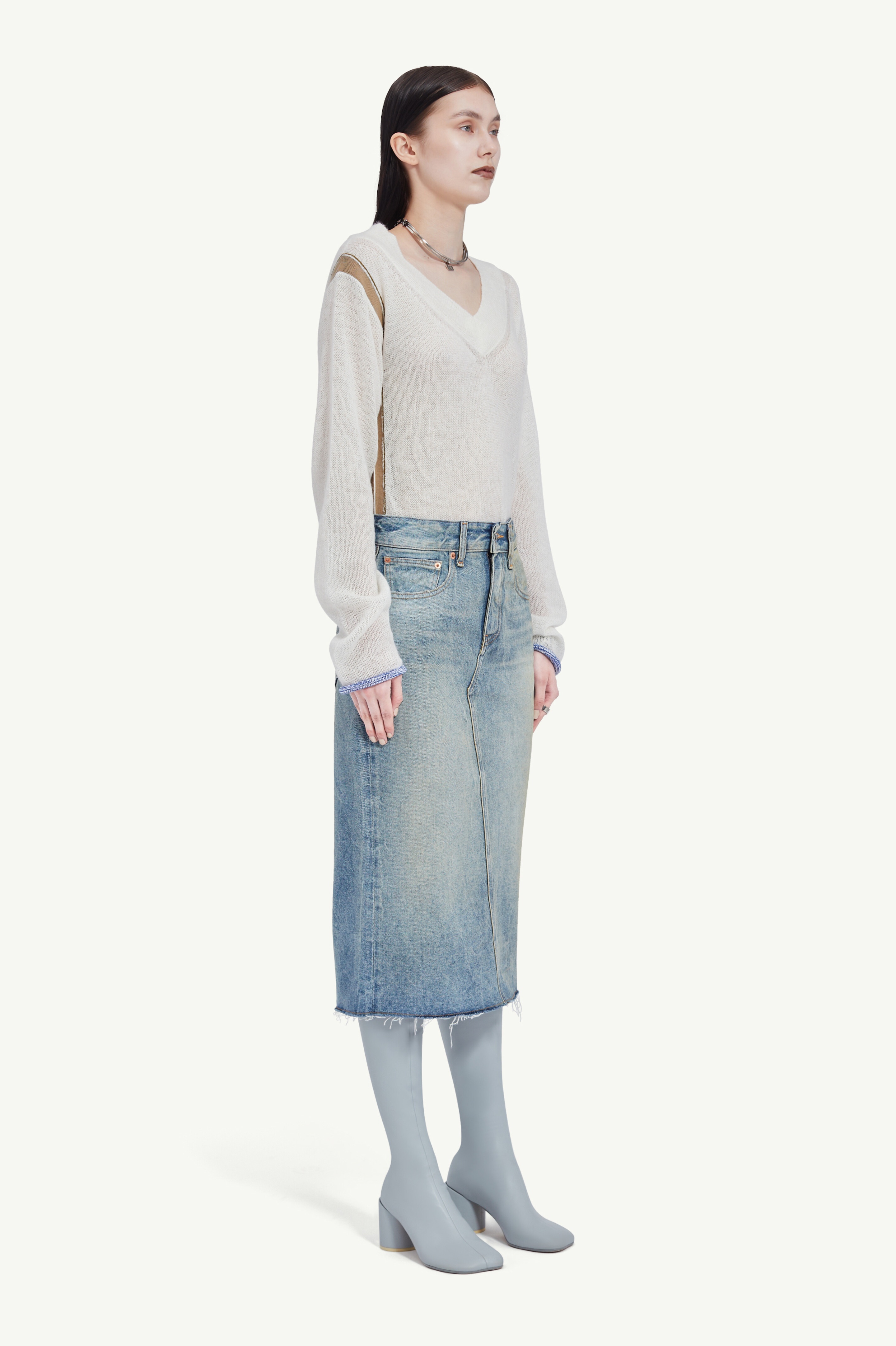 Mid-length denim skirt - 3