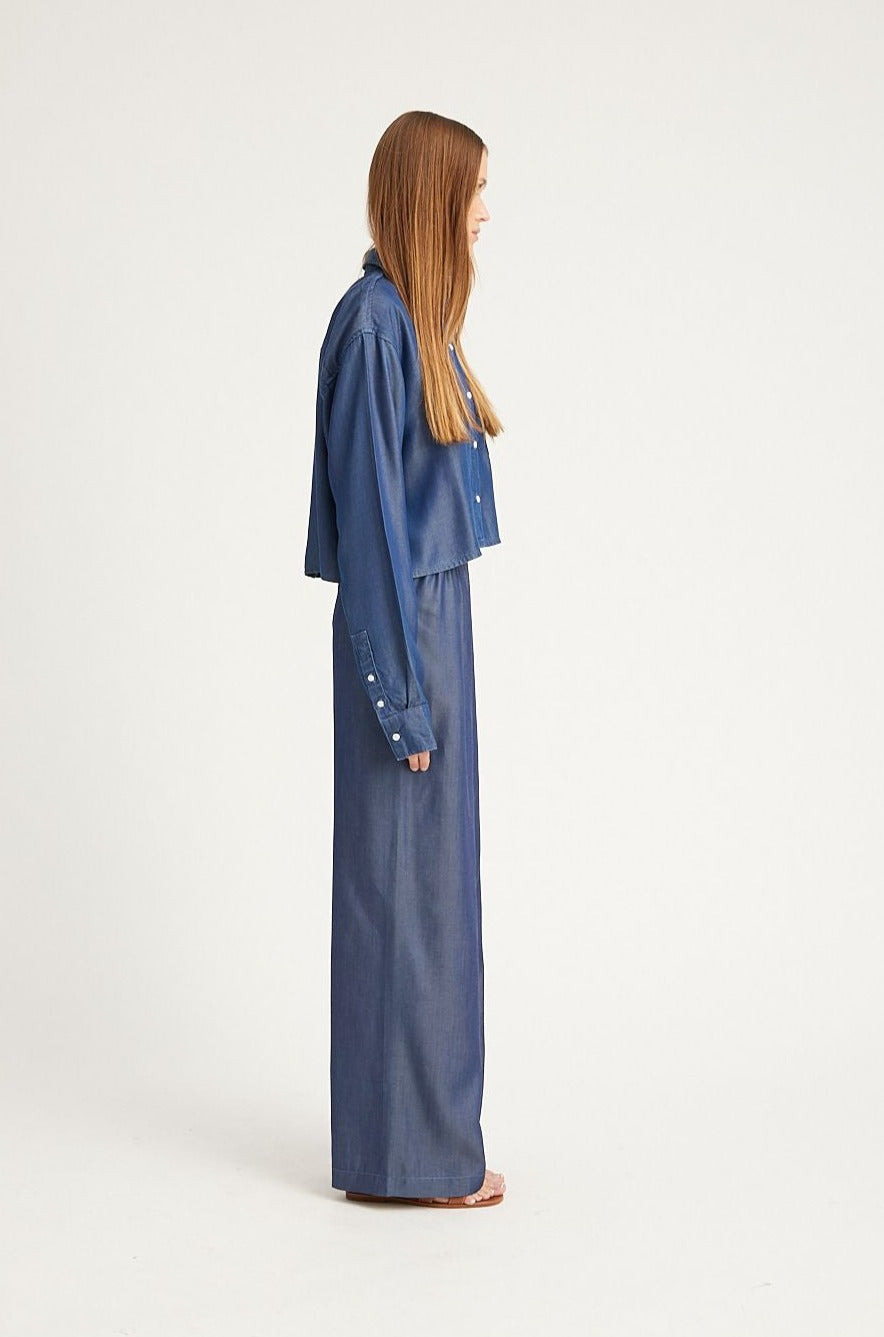 CHAMBRAY CROPPED BUTTON DOWN - 4