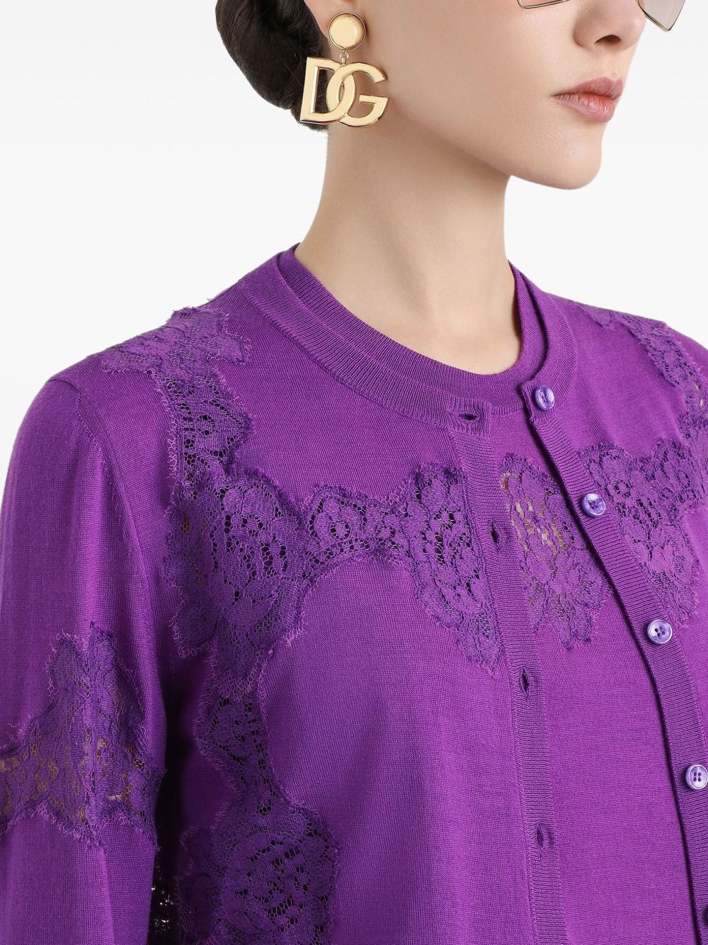 wool lace-inlay cardigan - 5