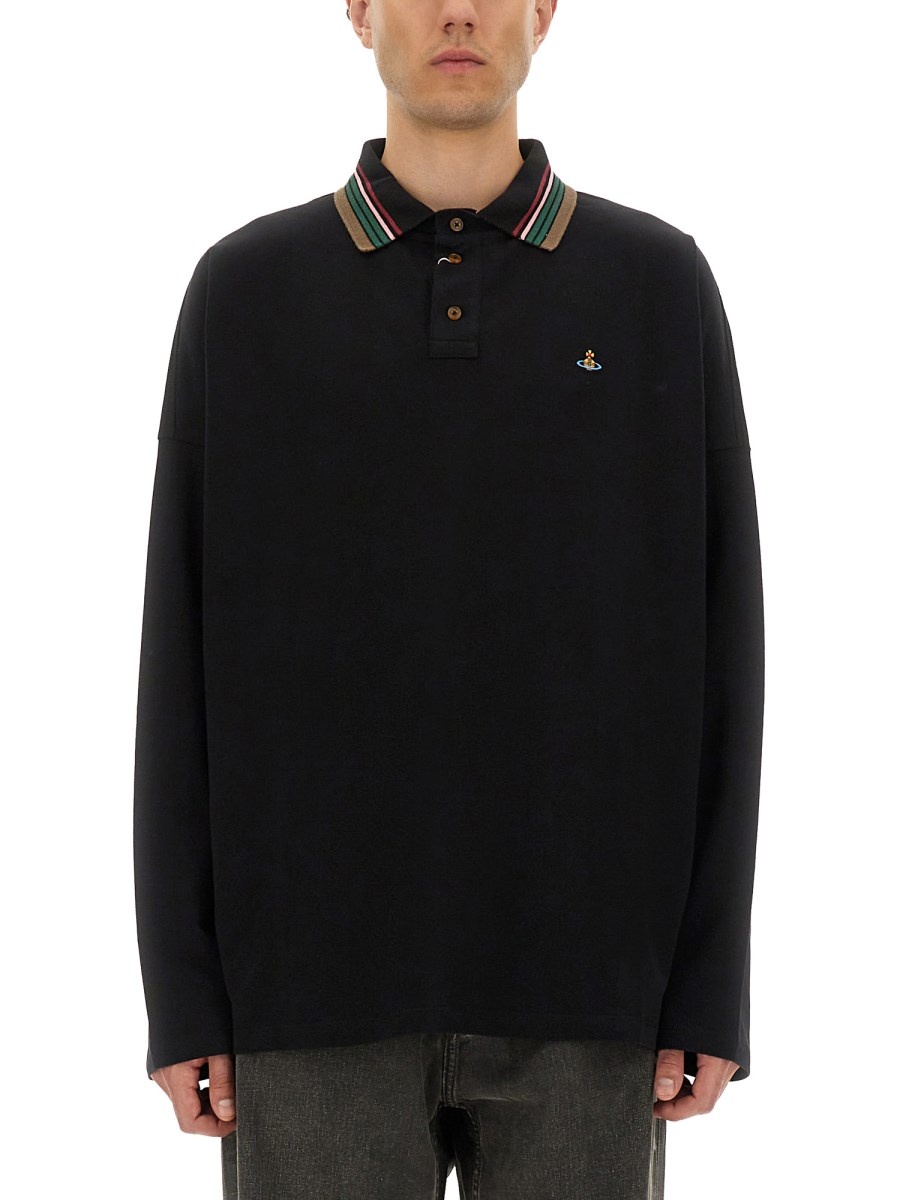 LONG-SLEEVED COTTON PIQUE POLO SHIRT WITH LOGO - 1
