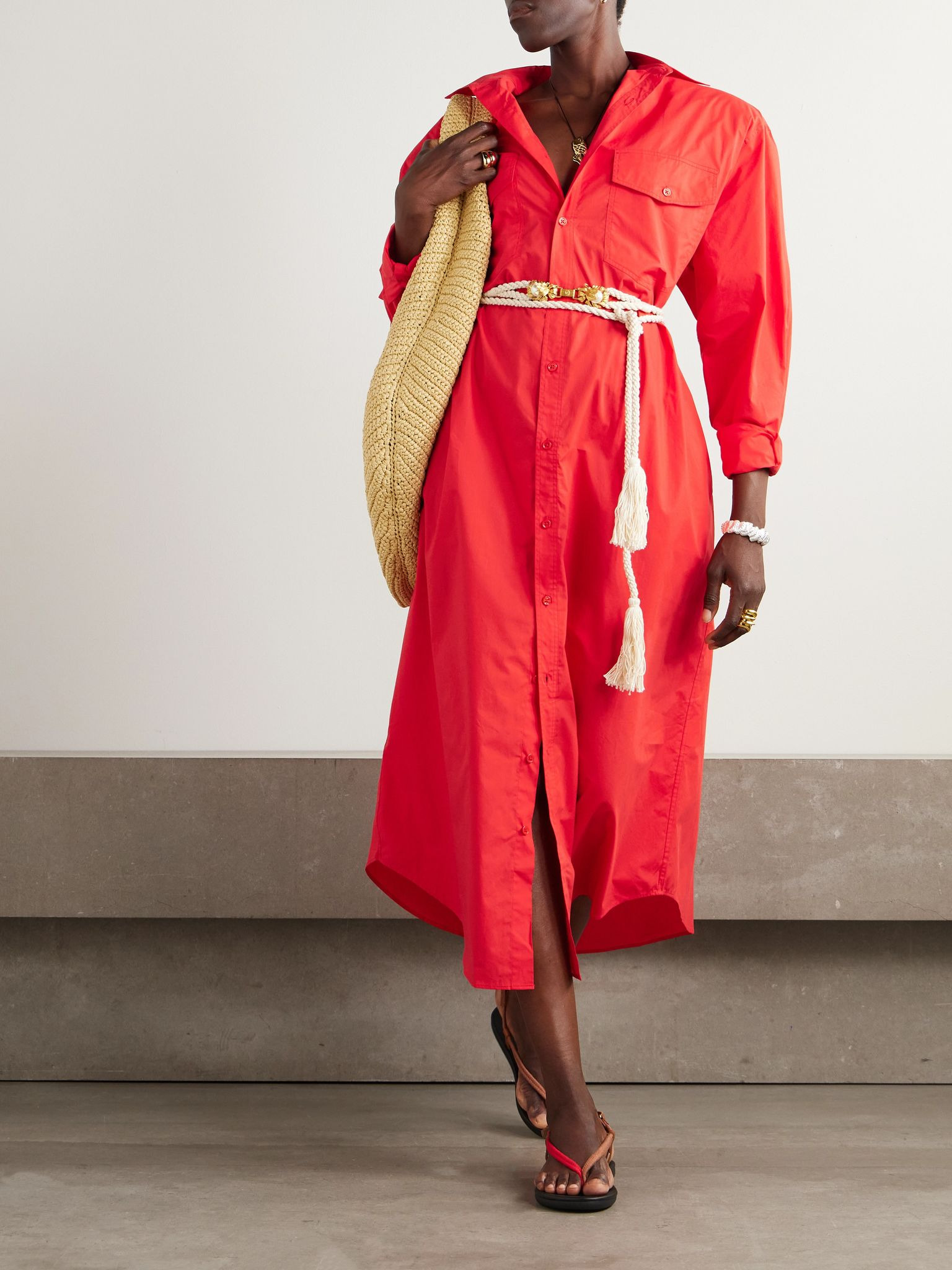 Calren oversized cotton-poplin maxi shirt dress Red - 2