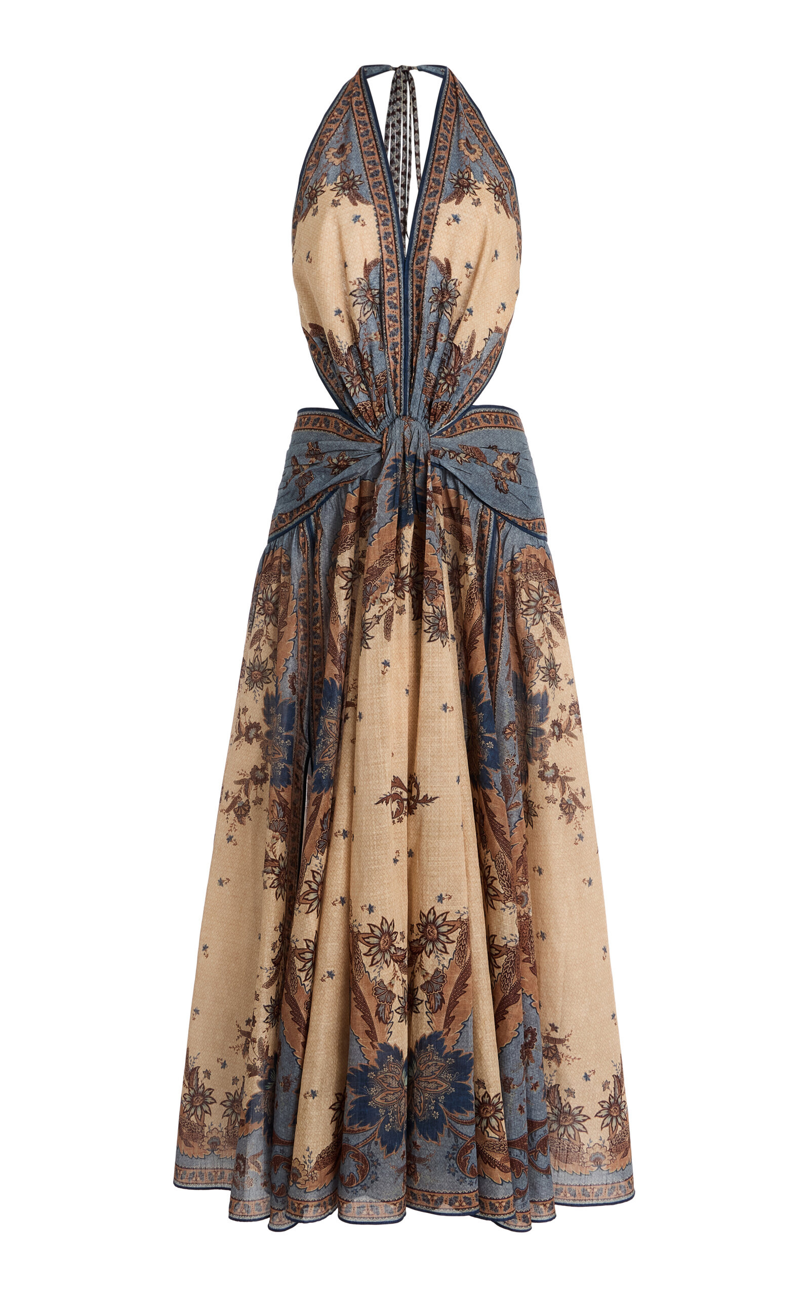 Ascension Printed Cotton Maxi Halter Dress blue - 1