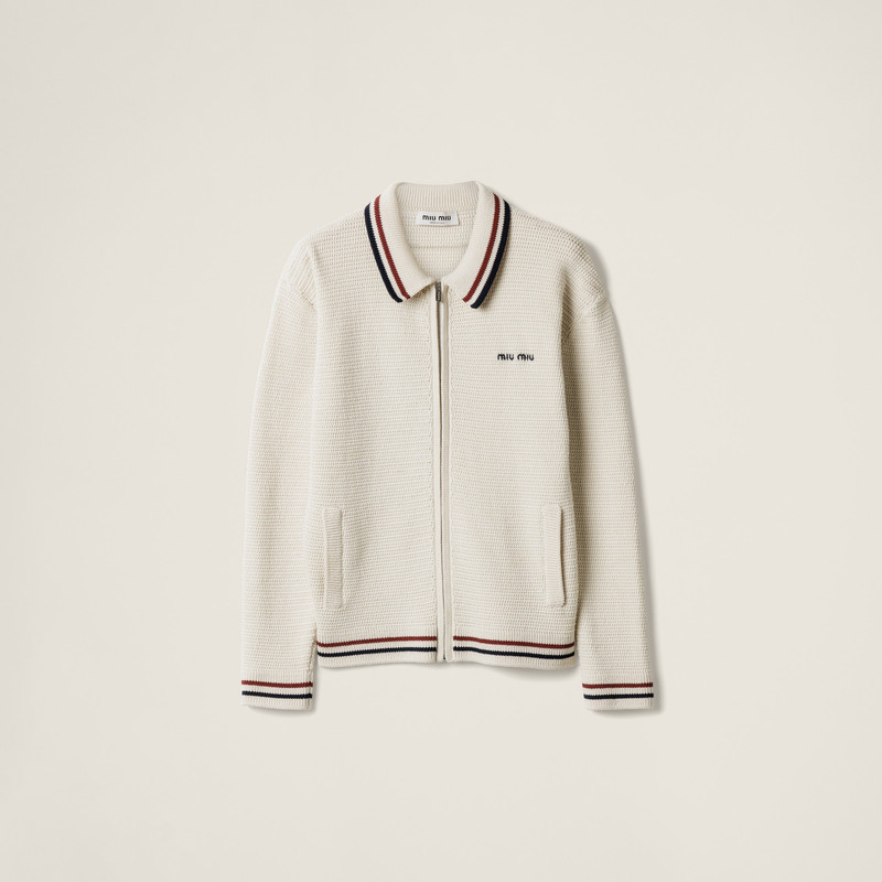 Cotton knit zipper cardigan 1