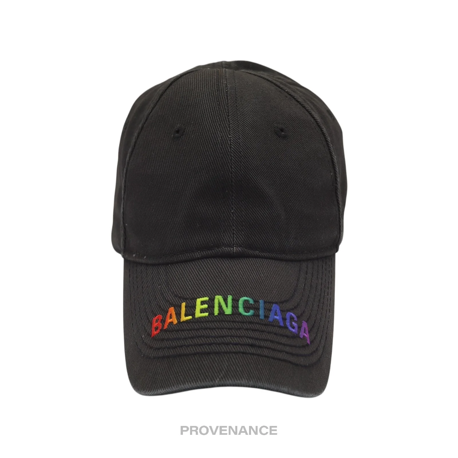 Balenciaga Embroidered Rainbow Logo Cap - Washed Black - 1