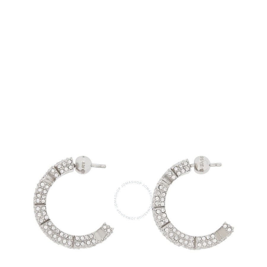 Burberry Palladium-Plated Crystal Detail Logo Hoop Earrings - 1